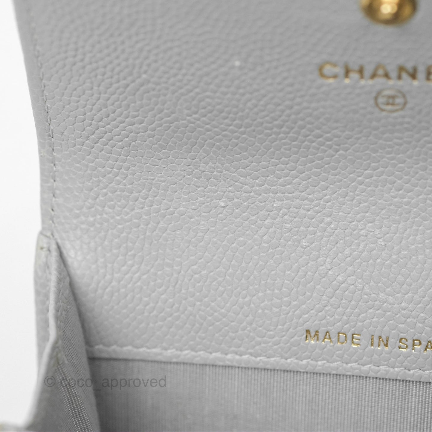 Chanel Boy Quilted Flap Card Holder Grey Caviar Aged Gold Hardware