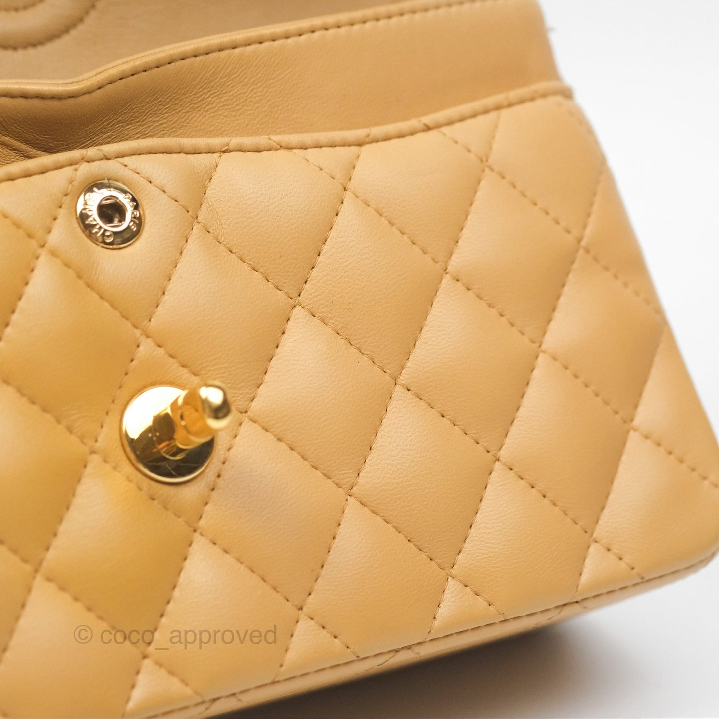 Chanel Vintage Small Classic Flap Beige Lambskin 24K Gold Hardware