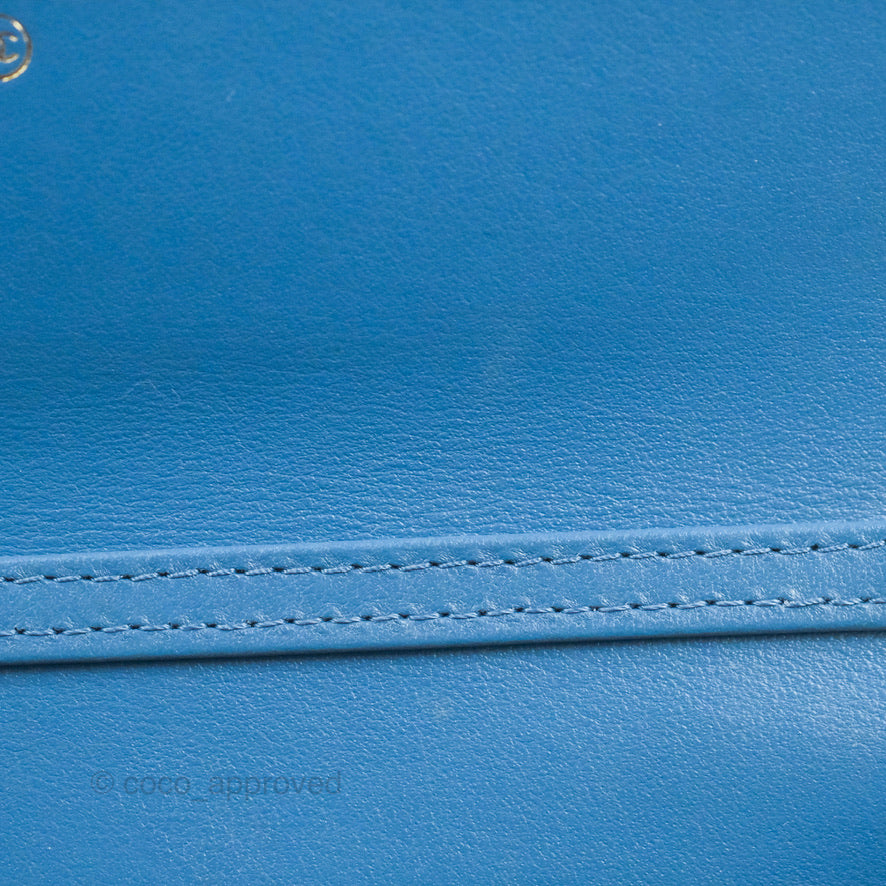 Chanel Quilted Pearl Crush Wallet on Chain WOC Denim Aged Gold Hardware