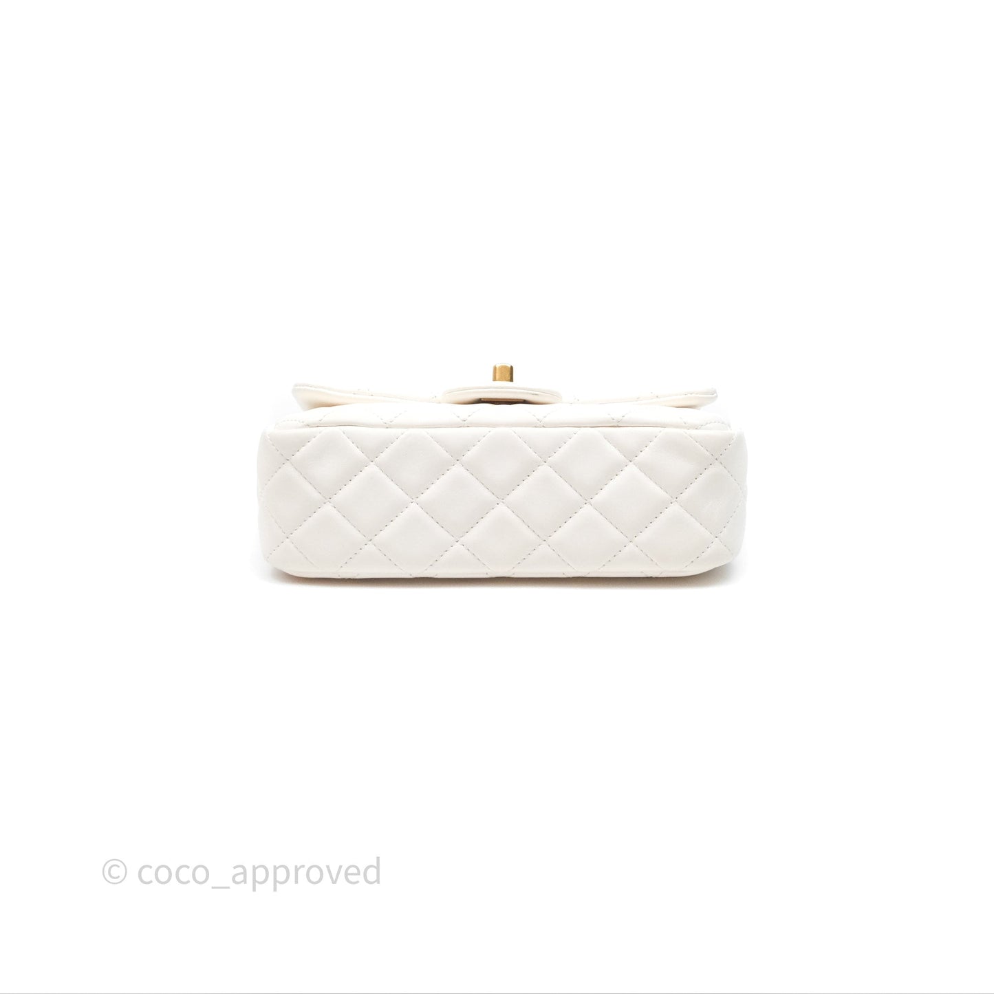 Chanel Mini Rectangular Pearl Crush Quilted White Lambskin Aged Gold Hardware
