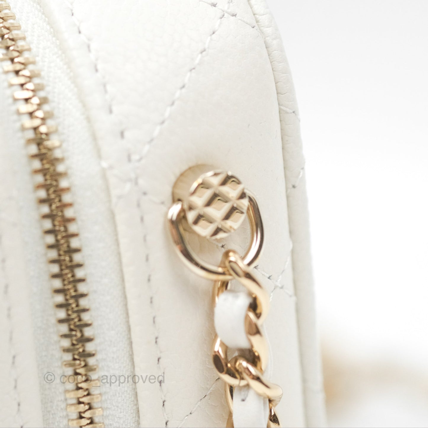 Chanel Quilted Top Handle Vanity White Caviar Gold Hardware