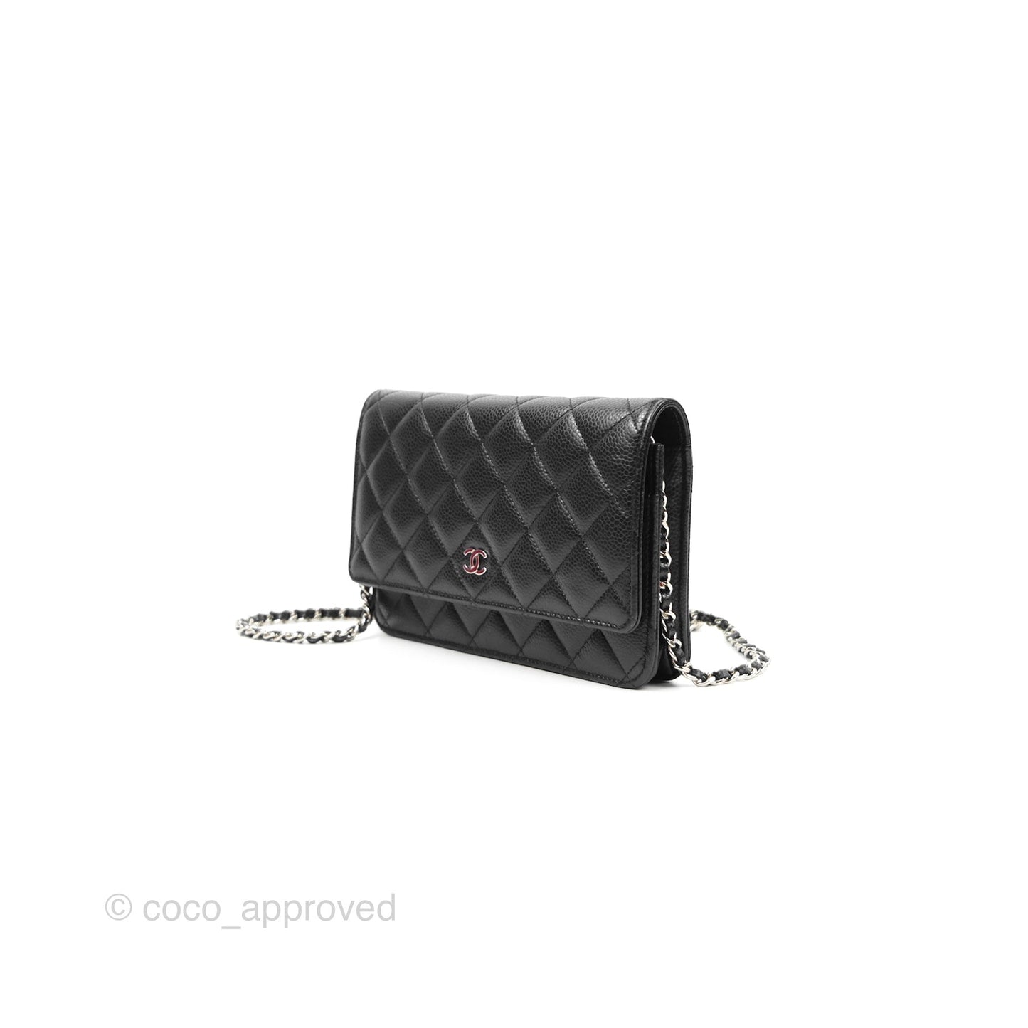 Chanel Quilted Classic Wallet On Chain WOC Black Caviar Silver Hardware