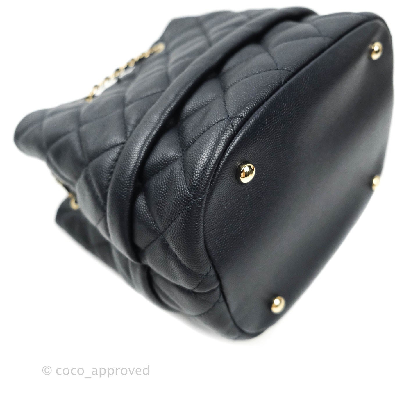 Chanel Caviar Quilted Rolled Up Bucket Drawstring Bag Navy Gold Hardware