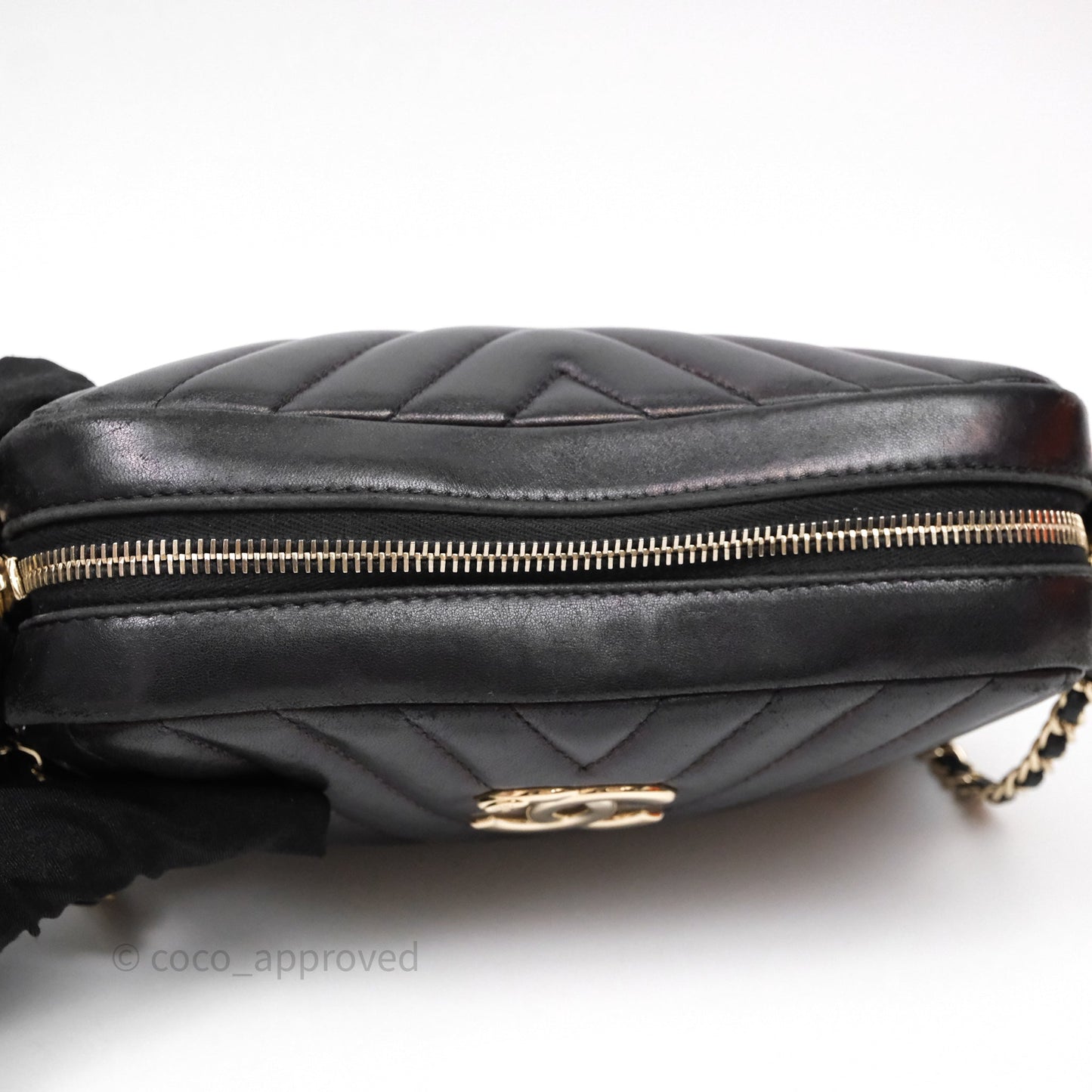 Chanel Chevron Camera Bag Black Lambskin Gold Hardware