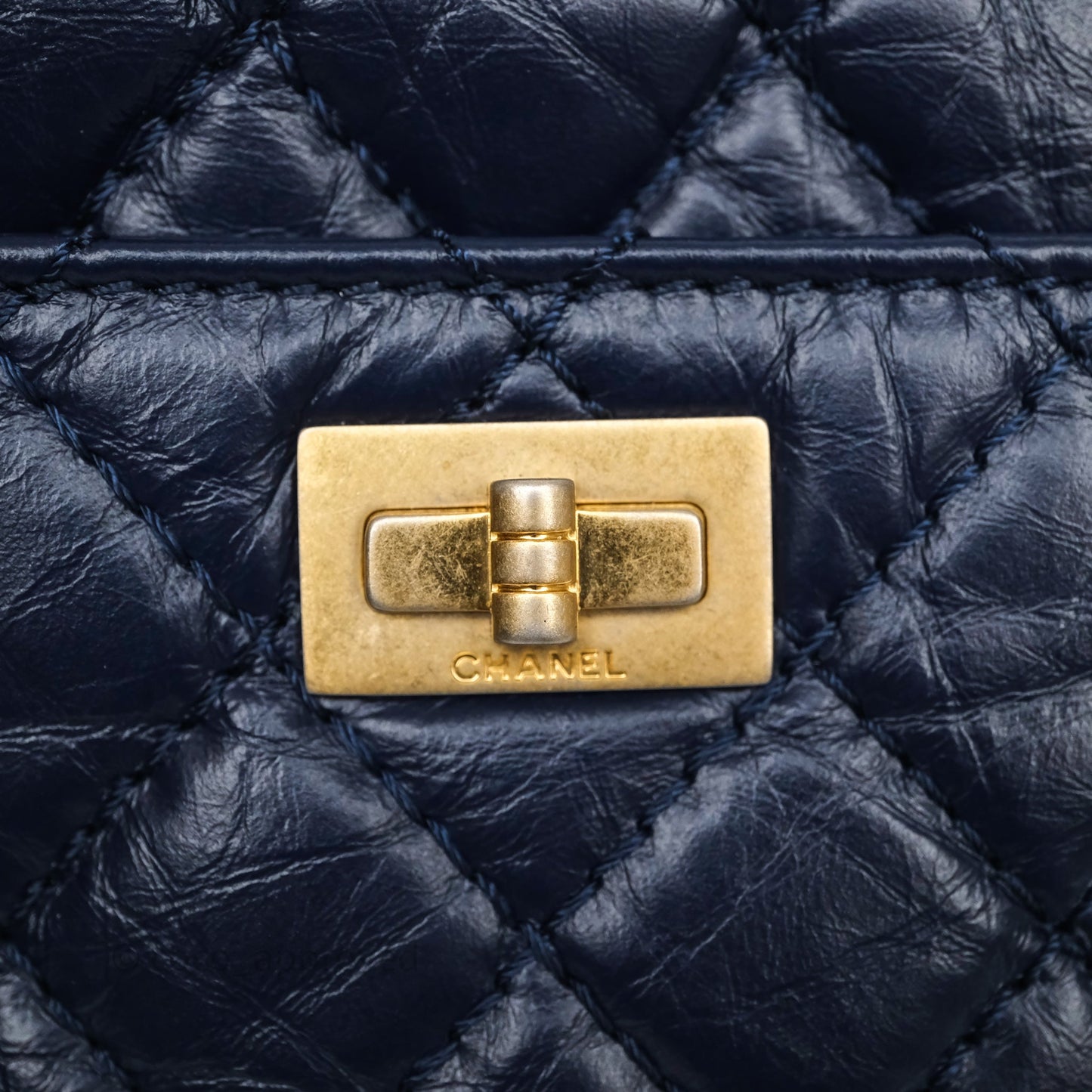 Chanel Quilted Mini Reissue Camera Case Navy Aged Calfskin Aged Gold Hardware