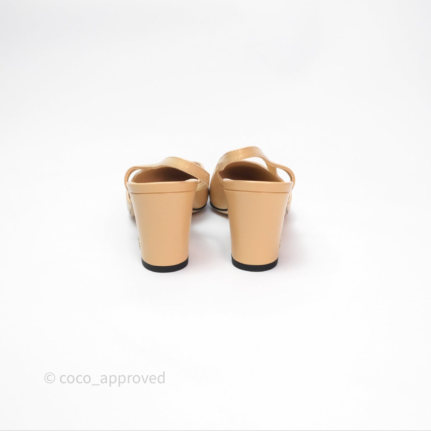 Chanel Classic Slingback Beige Black Leather Size 38