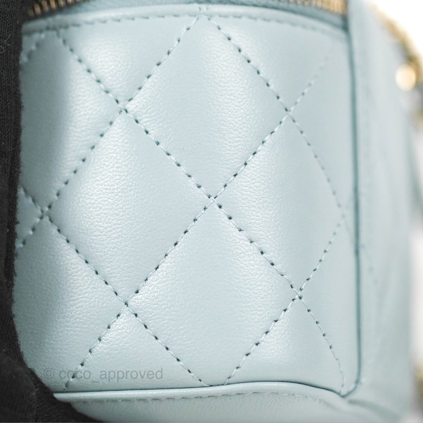 Chanel Mini Top Handle Vanity With Chain Light Blue Lambskin Gold Hardware