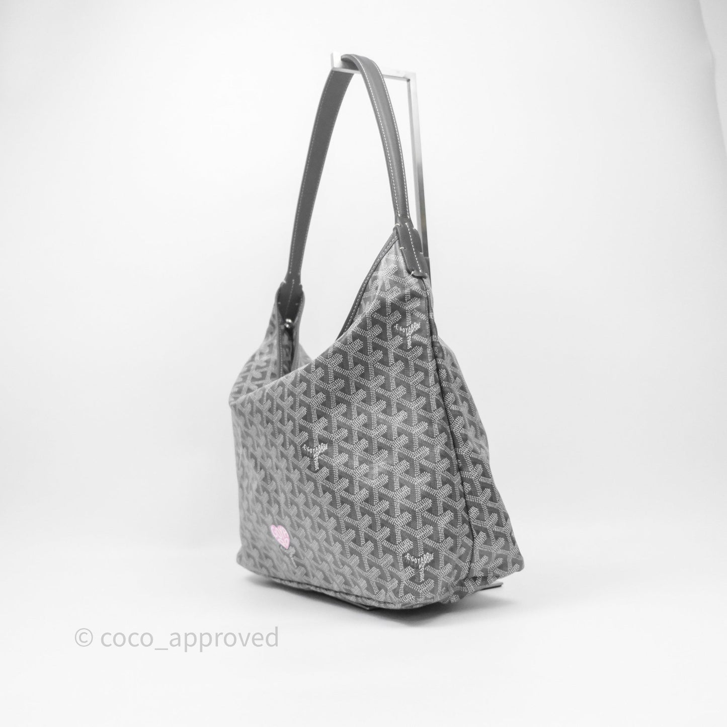 Goyard Bohème Hobo Bag Grey Goyardine Canvas Pink Heart