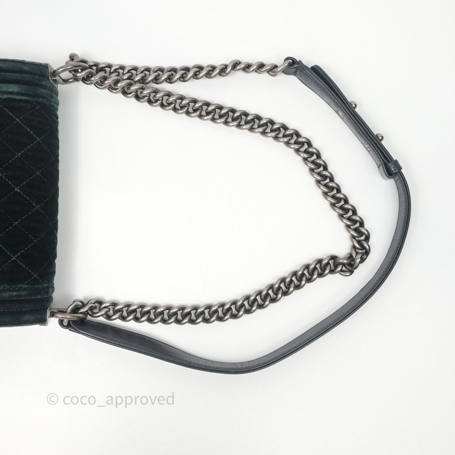 Chanel Small Boy Quilted Dark Green Velvet Ruthenium Hardware