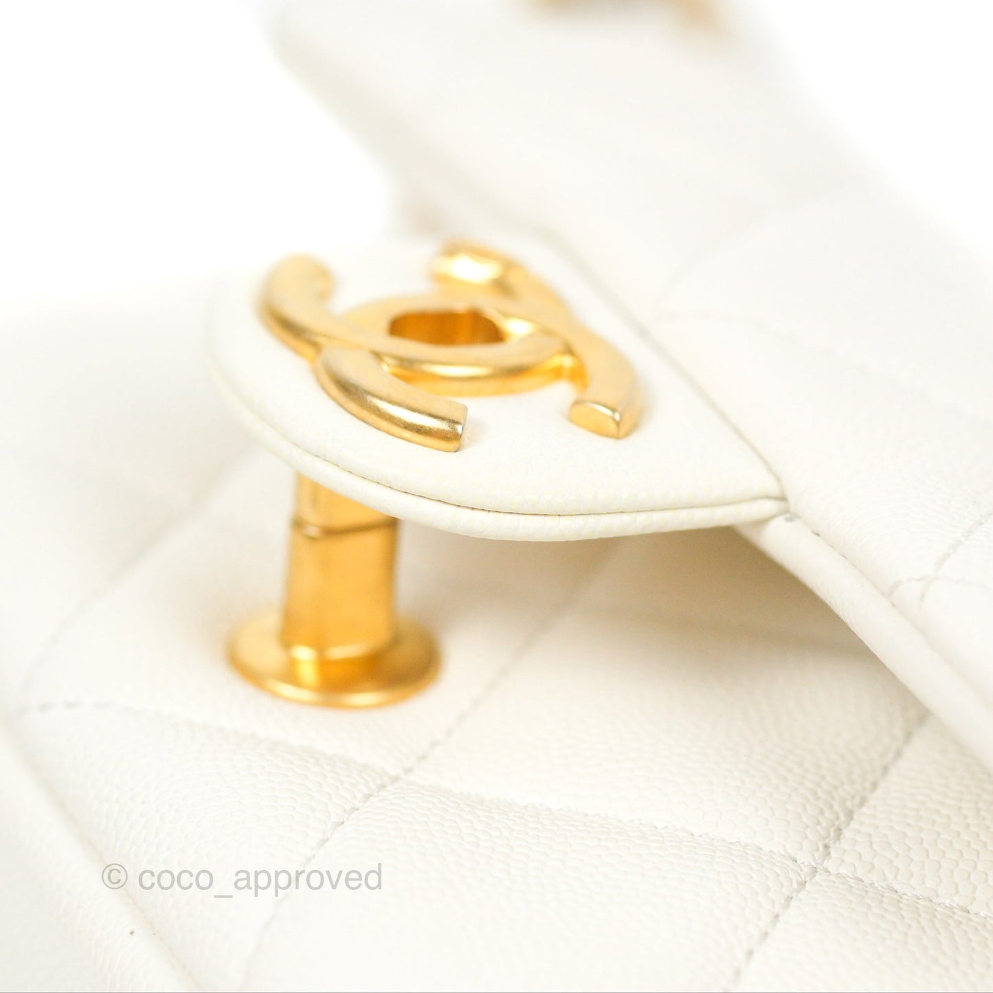 Chanel Mini Flap with Coin Charm White Caviar Aged Gold Hardware 22A