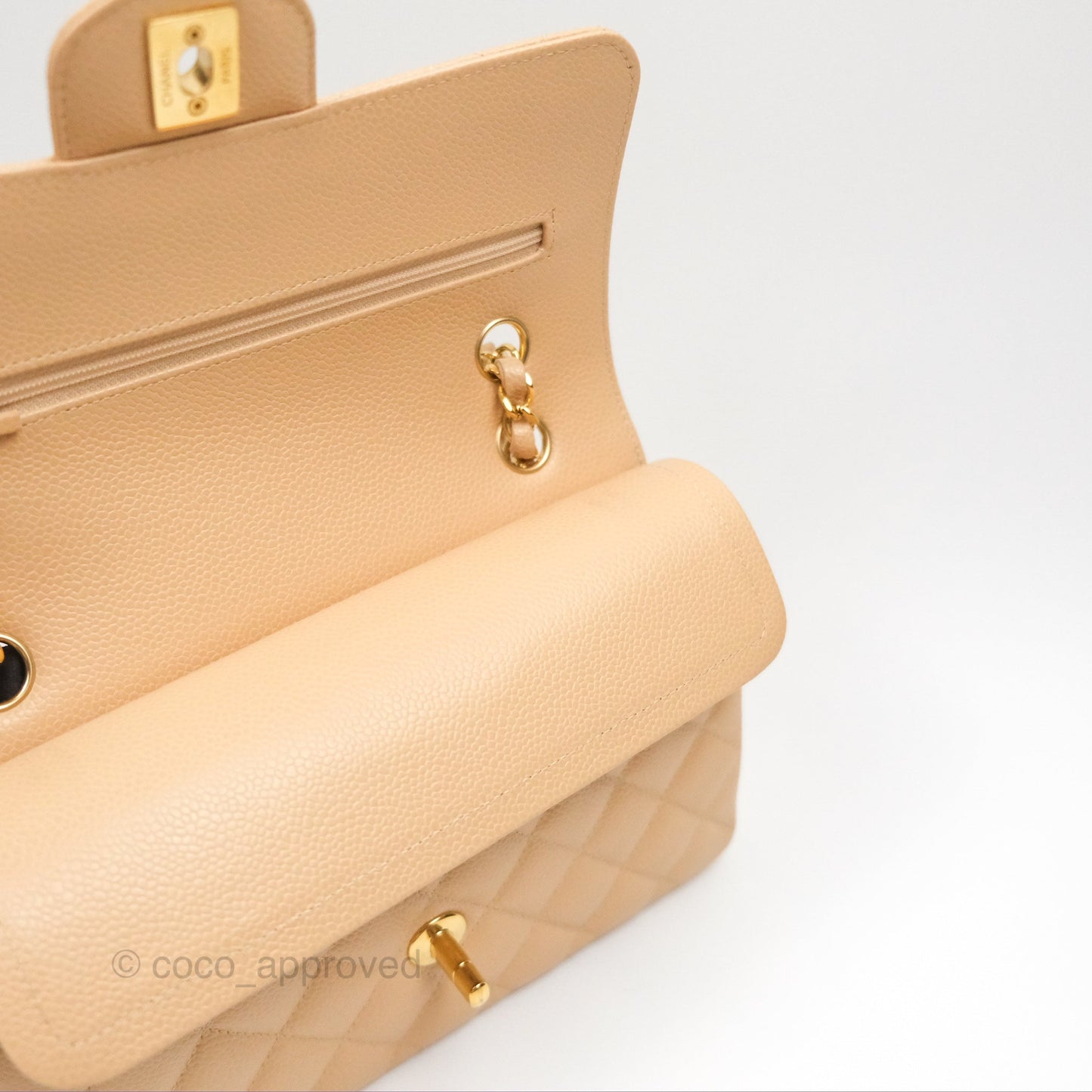 Chanel Small Quilted Classic Flap Beige Caviar Gold Hardware