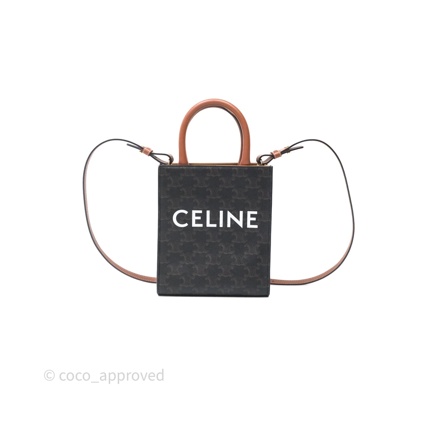 Celine Mini Vertical Cabas Bag Triomphe Canvas Tan Calfskin