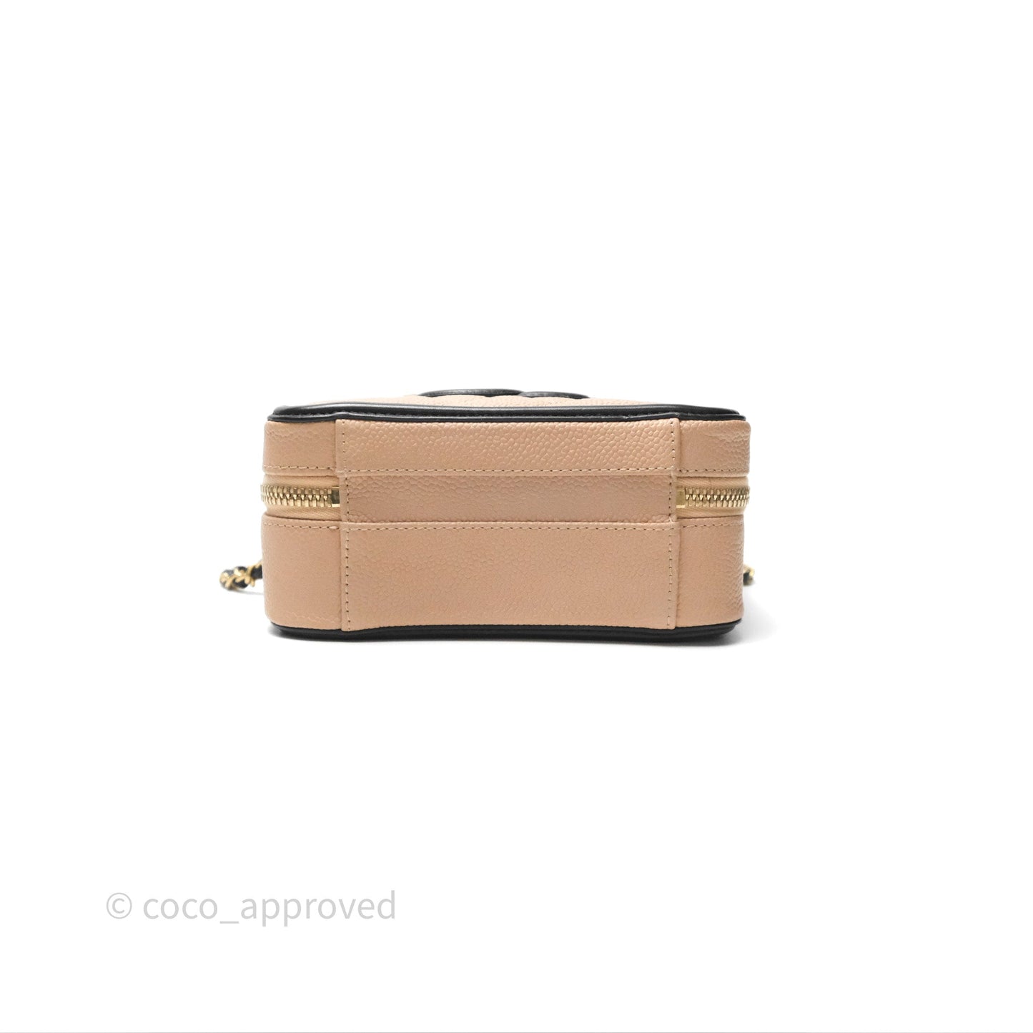 Chanel Quilted Small CC Filigree Vanity Case Beige Black Caviar Gold Hardware