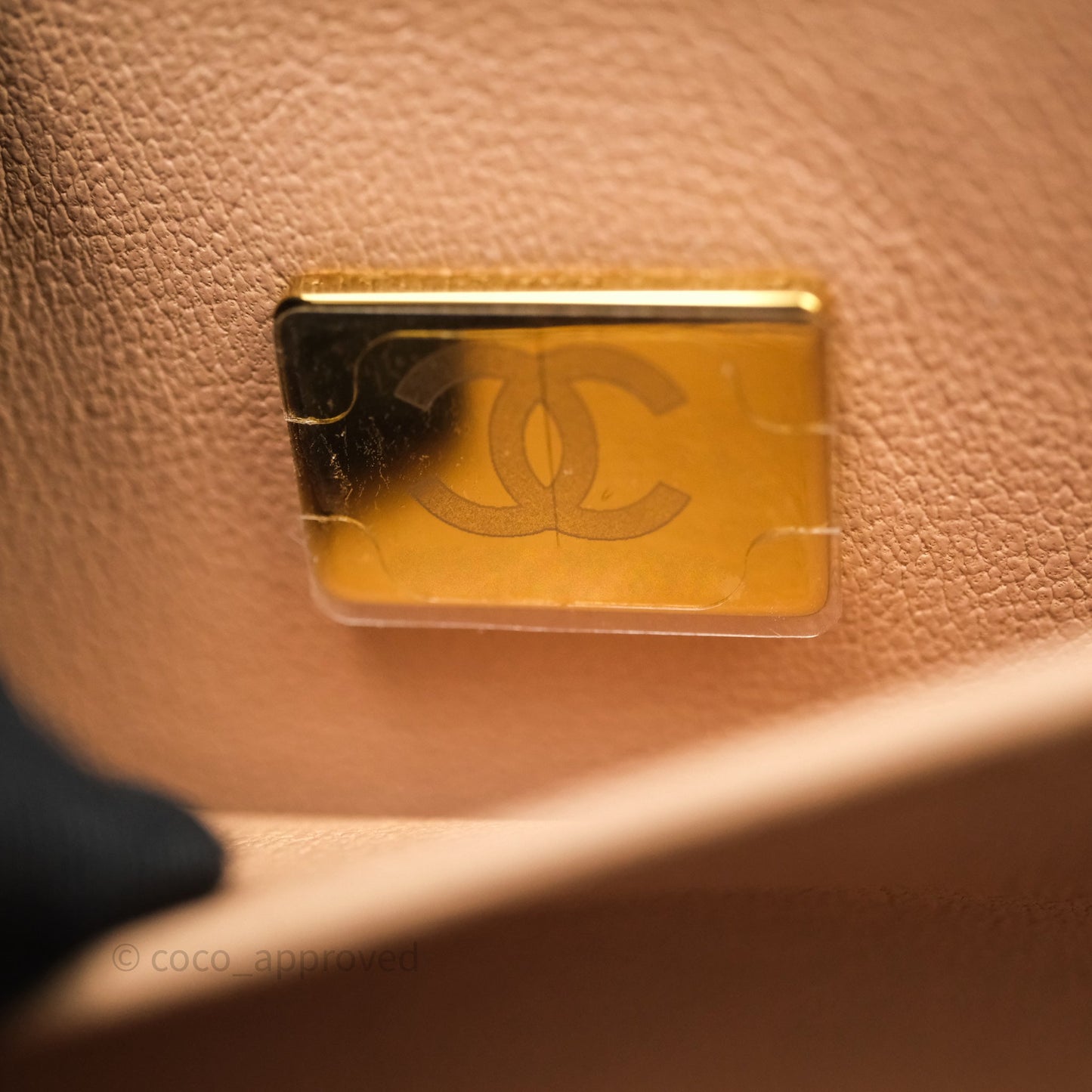 Chanel Top Handle Vanity With Chain Beige Lambskin Aged Gold Hardware