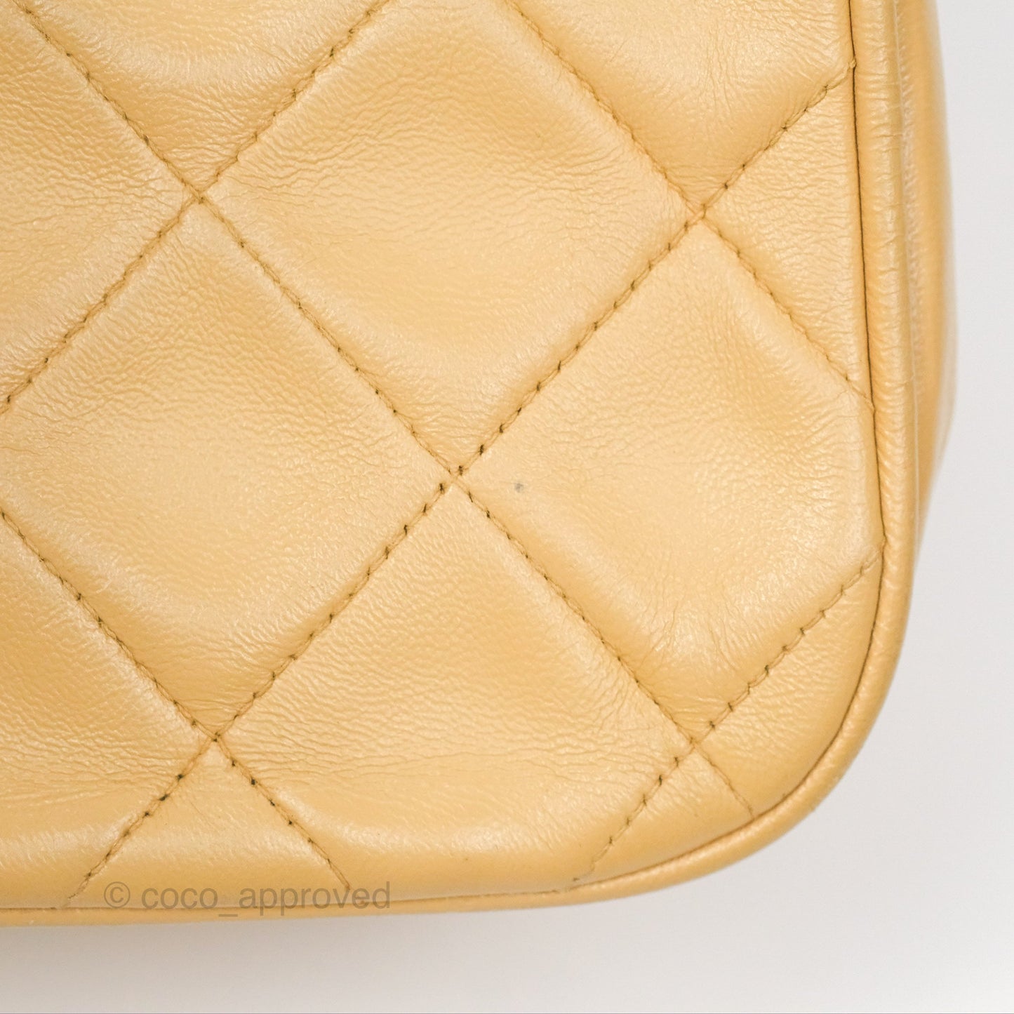 Chanel Vintage Round Flap Bag Quilted Beige Lambskin Gold Hardware