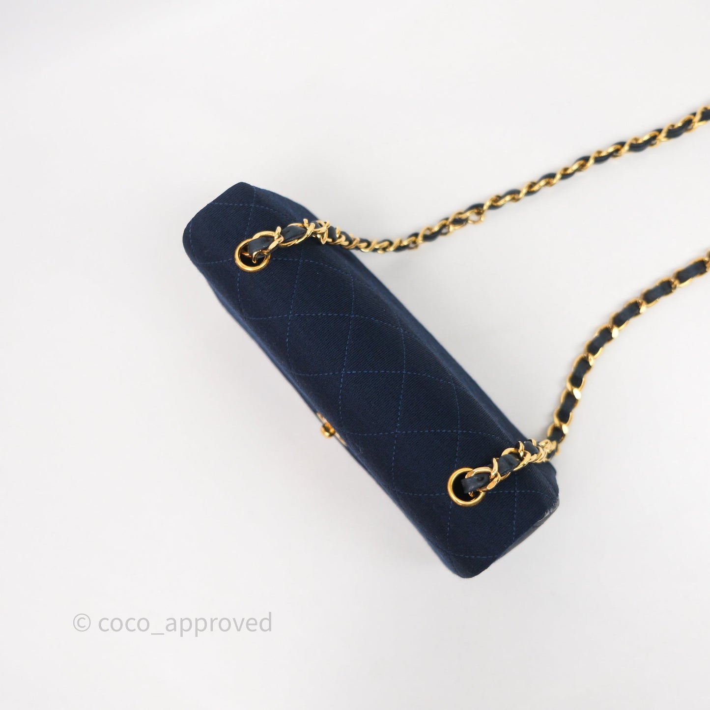 Chanel Vintage Mini Full Flap Bag Navy Fabrics / Lambskin 24K Gold Hardware