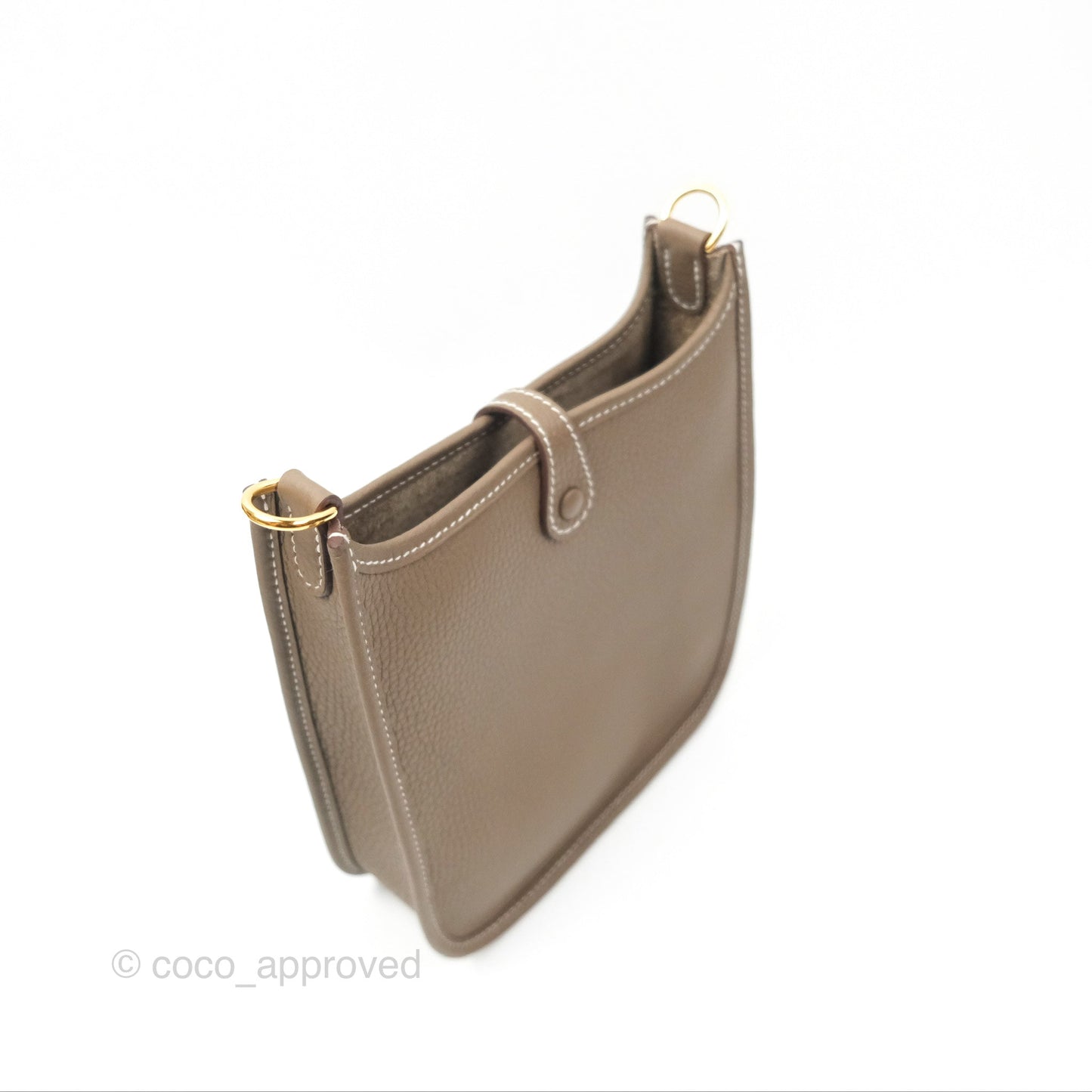 Hermès Mini Evelyne Etoupe Clemence Gold Hardware with Bleu Indigo Strap