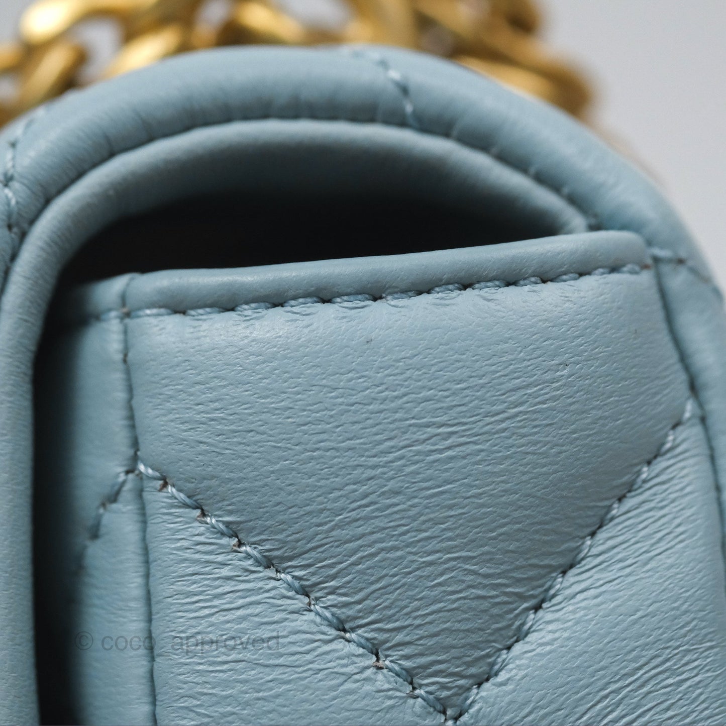 Chanel Quilted Enamel Pending CC Small Square Flap Baby Blue Lambskin 22P