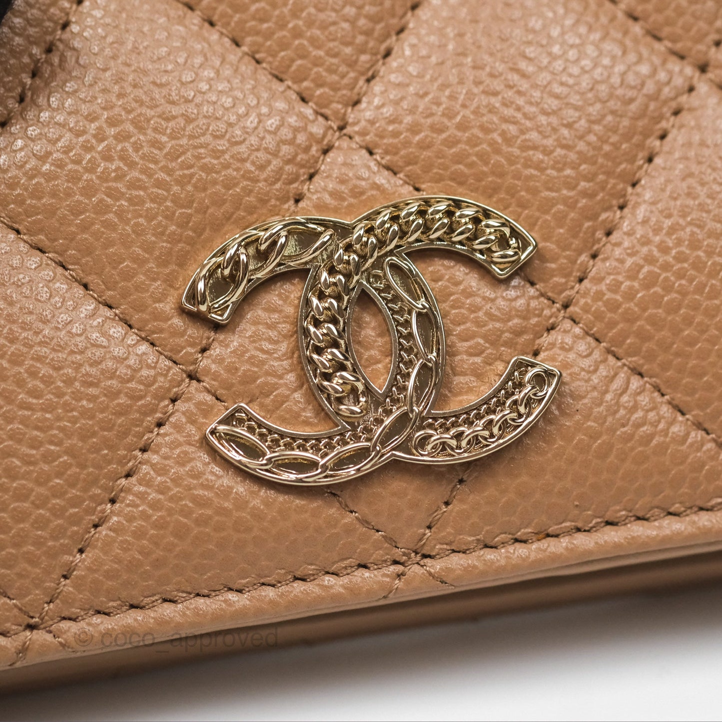 Chanel Short Wallet Beige Caviar Gold Hardware 22K