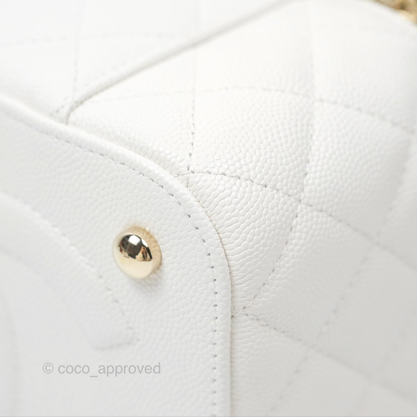 Chanel Quilted Top Handle Vanity Case White Caviar Gold Hardware