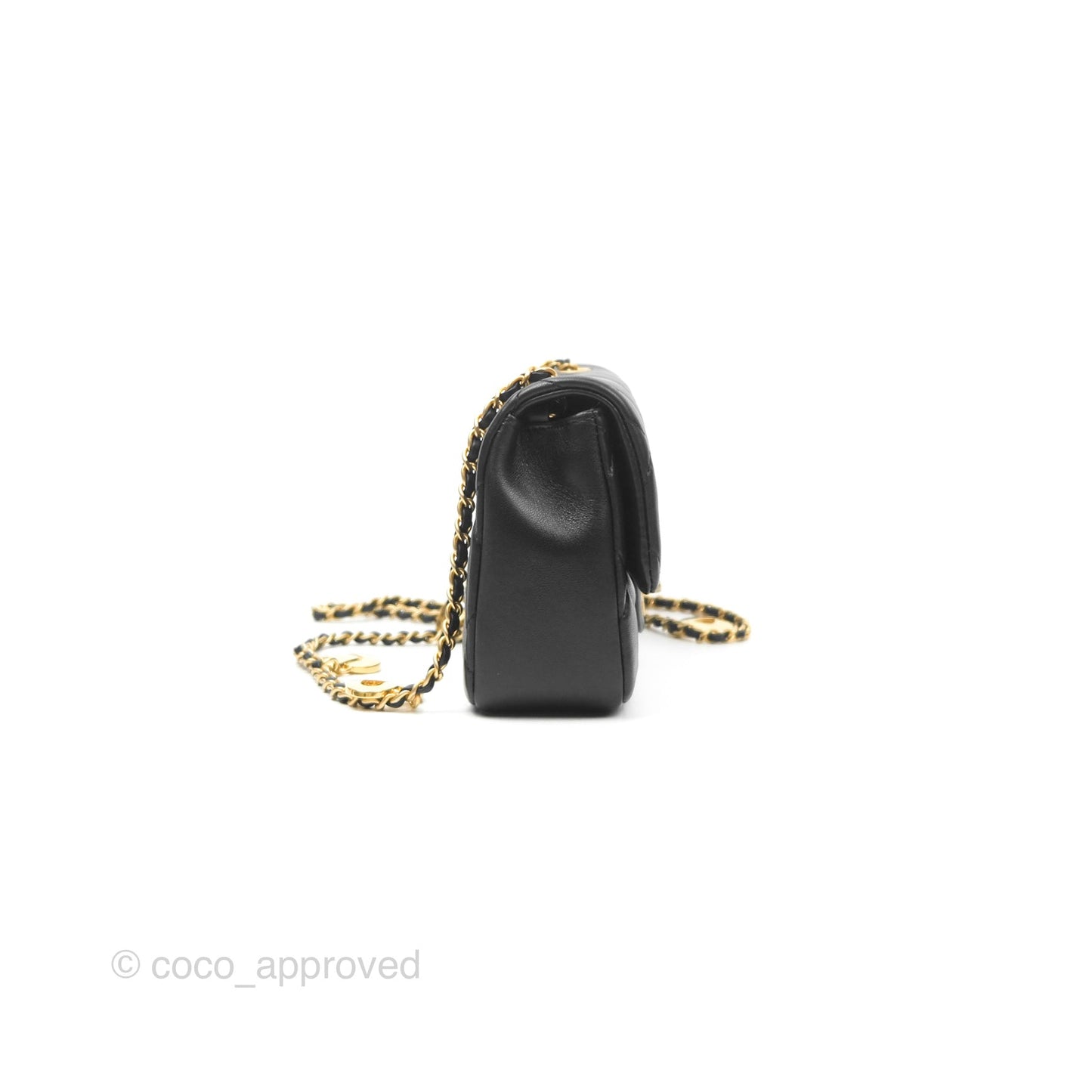 Chanel Mini Flap Bag With Heart CC Charm Black Lambskin Aged Gold Hardware