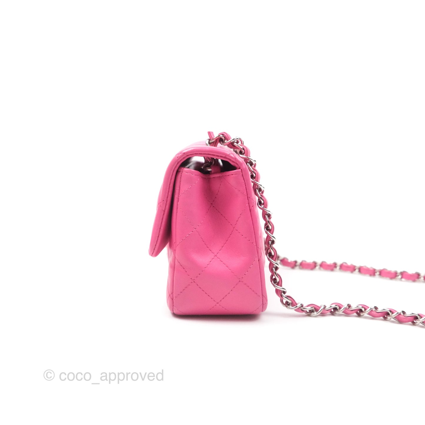 Chanel Quilted Mini Rectangular Flap Pink Lambskin Silver Hardware
