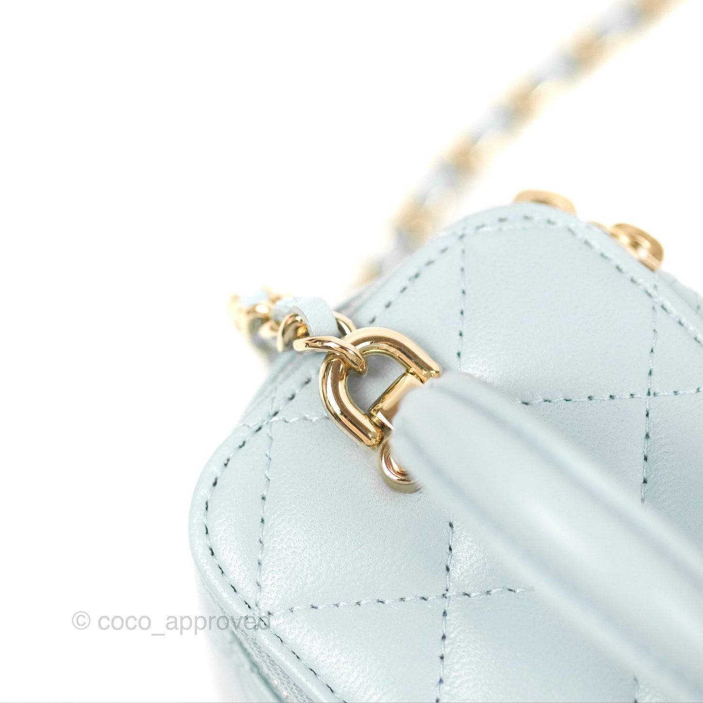 Chanel Mini Top Handle Vanity With Chain Light Blue Lambskin Gold Hardware