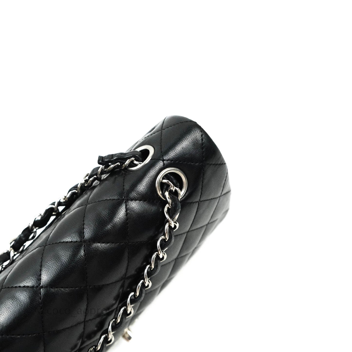 Chanel Classic M/L Medium Double Flap Bag Black Lambskin Silver Hardware