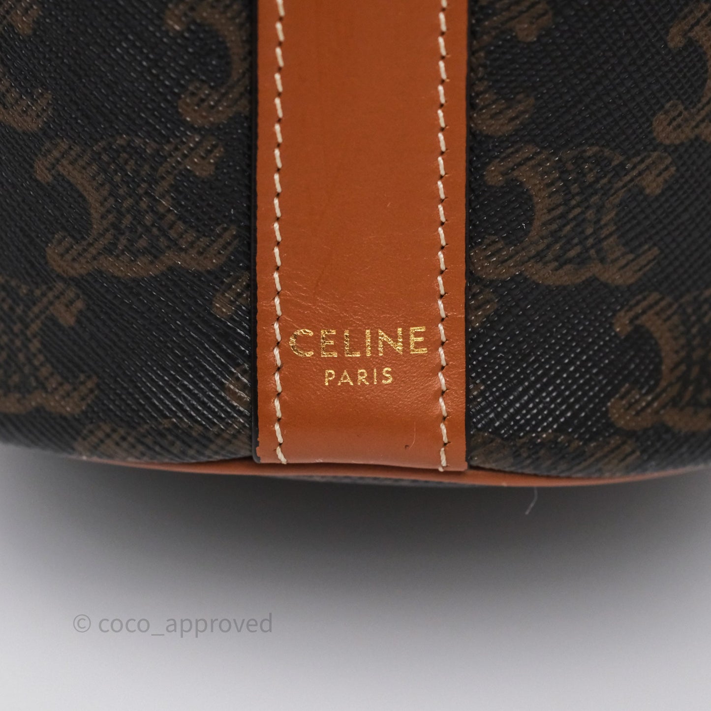 Celine Small Drawstring Bucket Bag Triomphe Canvas Tan Black