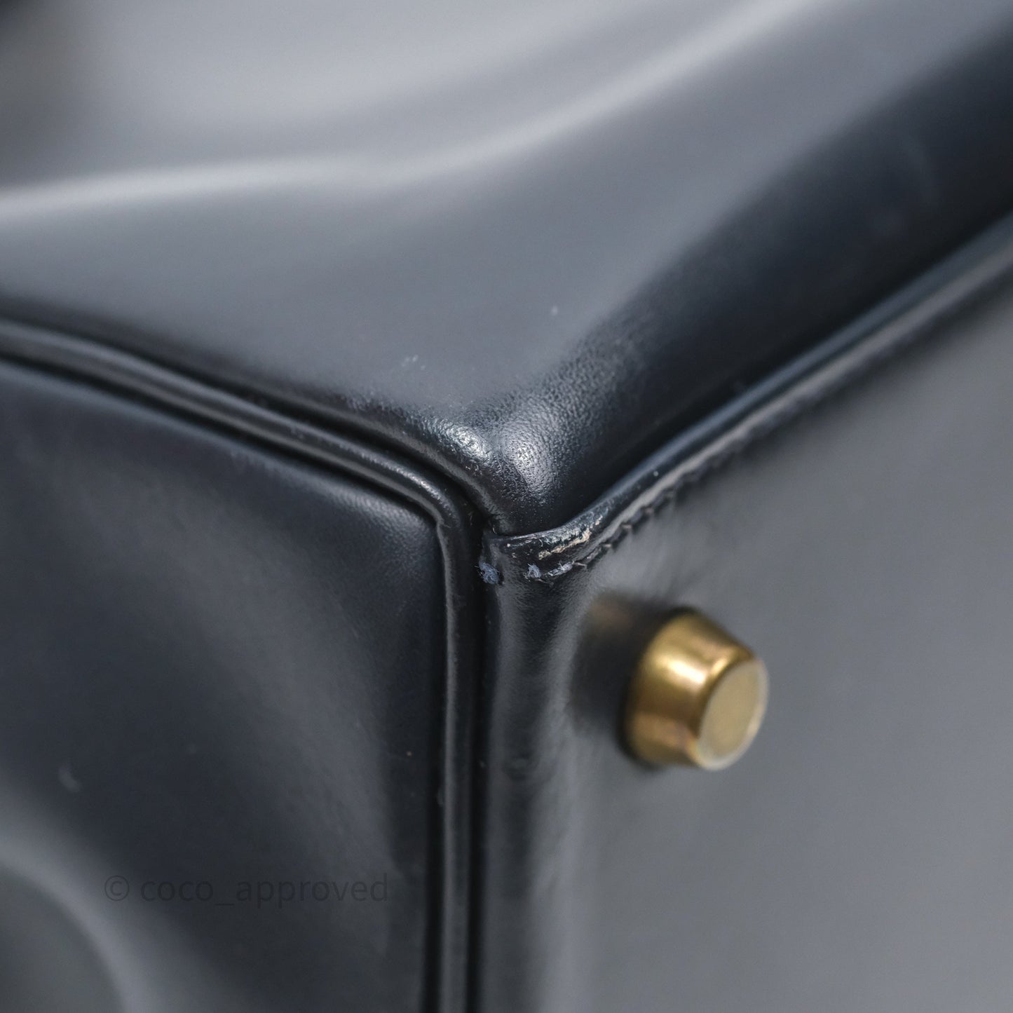 Hermès Vintage Kelly 28 Retourn Navy Box Leather Gold Hardware