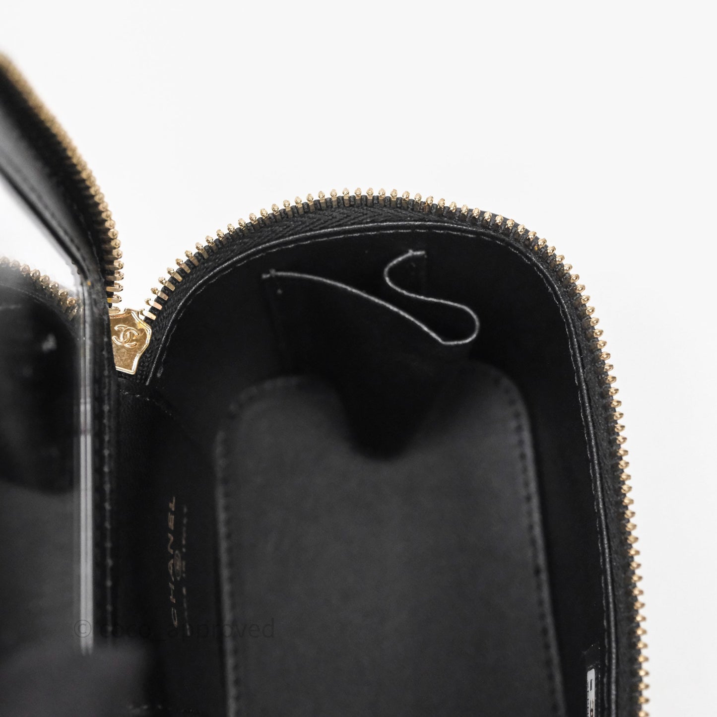 Chanel Mini Vanity With Double Chain Black Lambskin Aged Gold Hardware