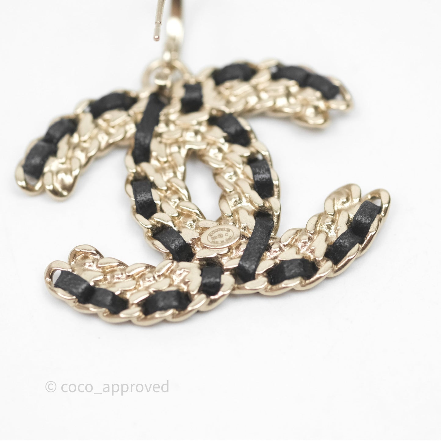 Chanel Crystal CC Braided Black Leather Drop Earrings Gold Hardware 20C
