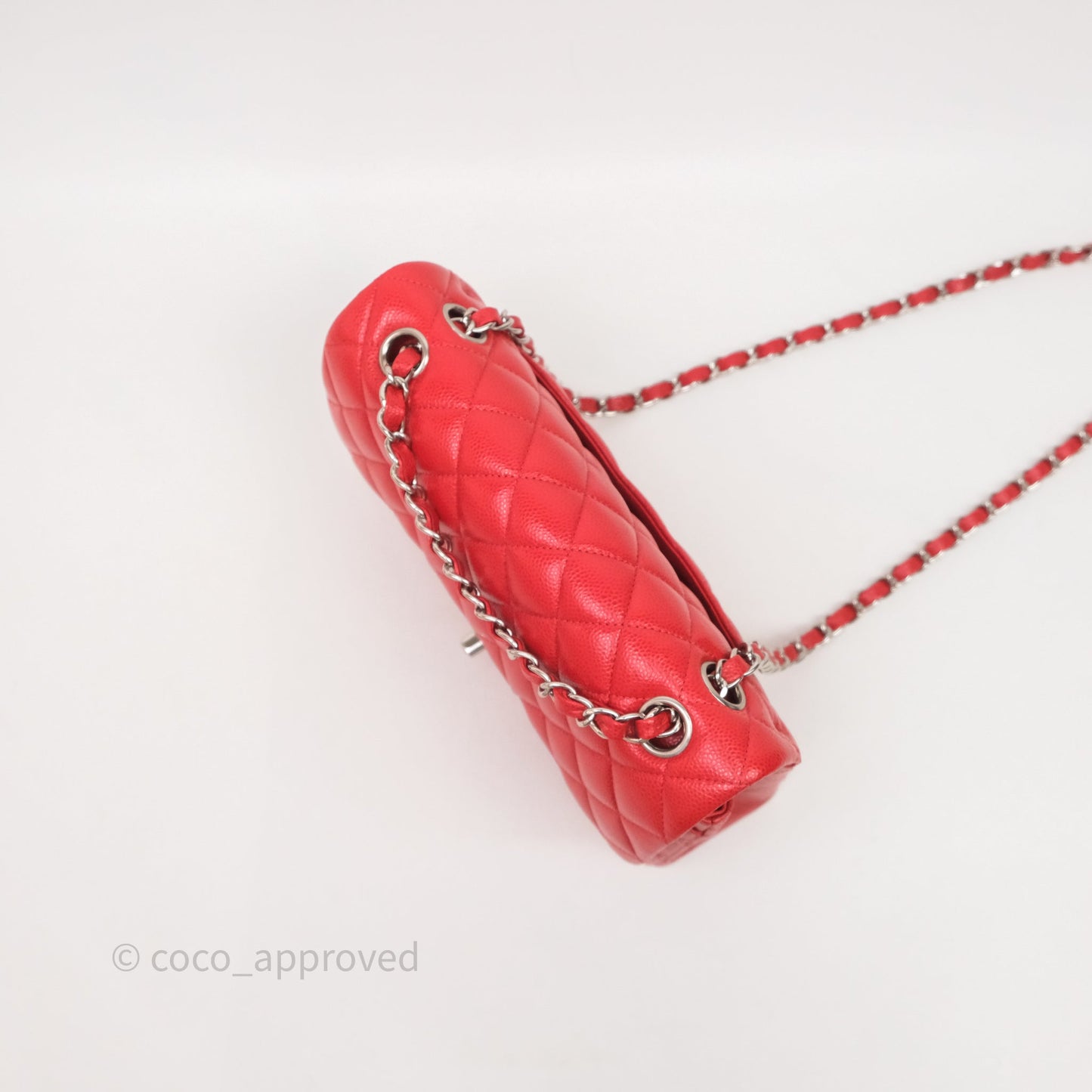 Chanel Small Classic Flap Quilted Red Caviar Silver Hardware