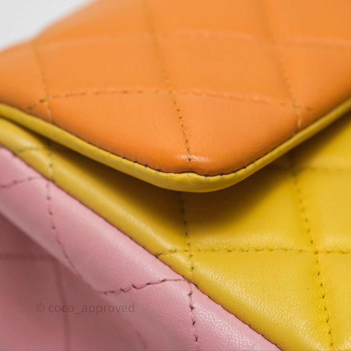 Chanel Quilted Mini Rectangular Flap Tri-Color Orange/Yellow/Pink Lambskin Gold Hardware