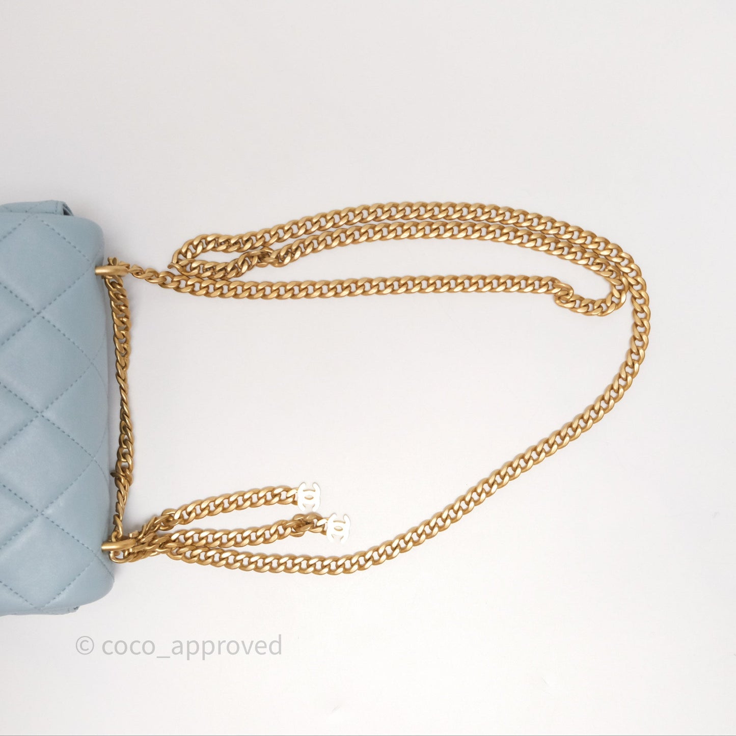 Chanel Quilted Enamel Pending CC Mini Square Flap Baby Blue Lambskin 22P