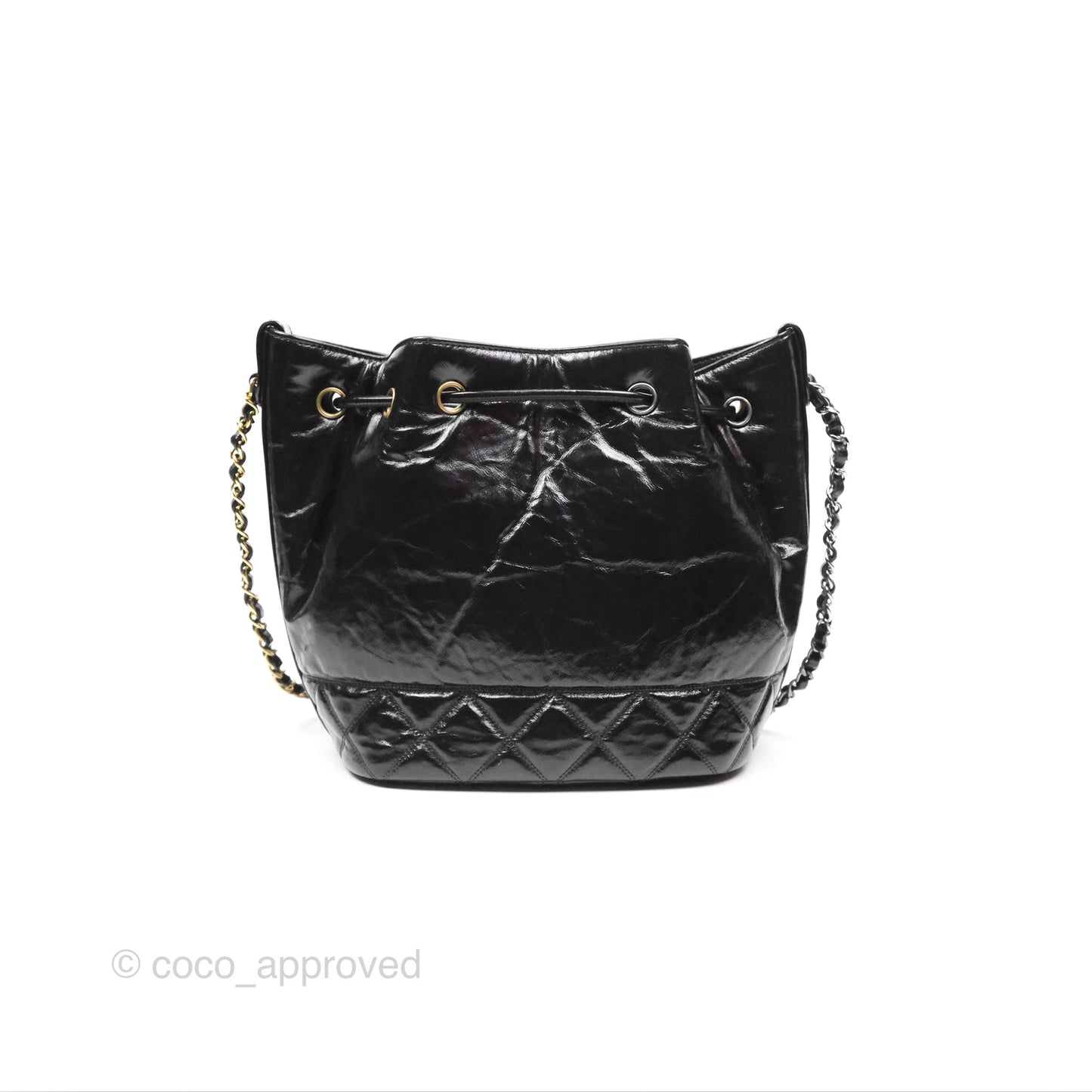 Chanel CC Drawstring Bucket Bag Black Shiny Aged Calfskin