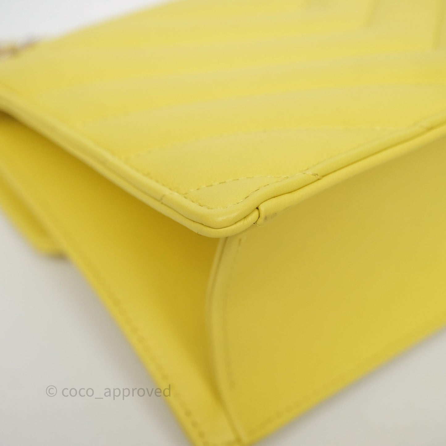 Chanel Chevron Square Envelope Flap Bag Yellow Calfskin Gold Hardware 19C