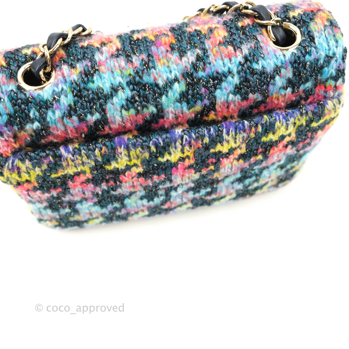 Chanel Mini Rectangular Rainbow Houndstooth Wool Tweed Flap Gold Hardware