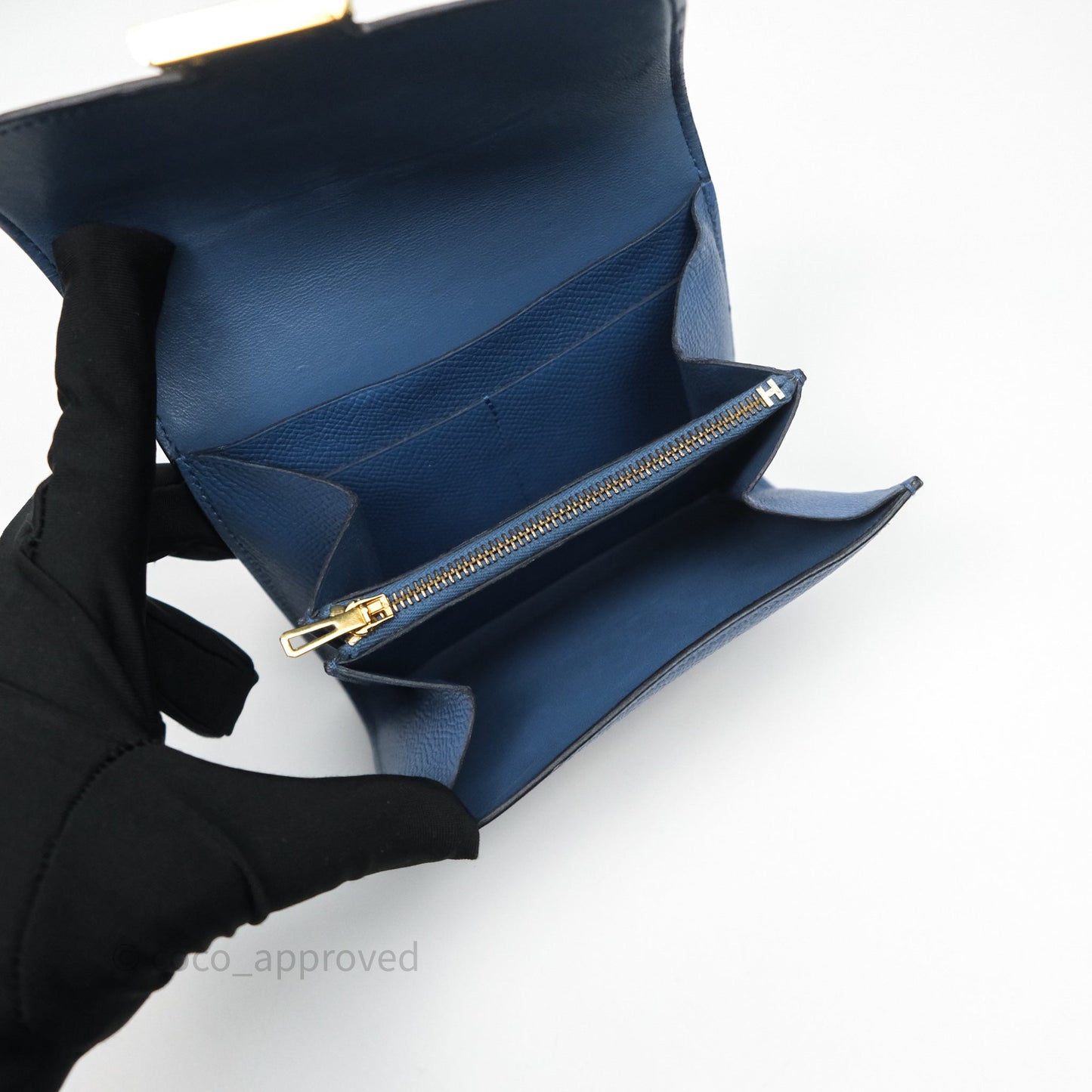 Hermès Constance Short Wallet Bleu Agate R2 Epsom Gold Hardware