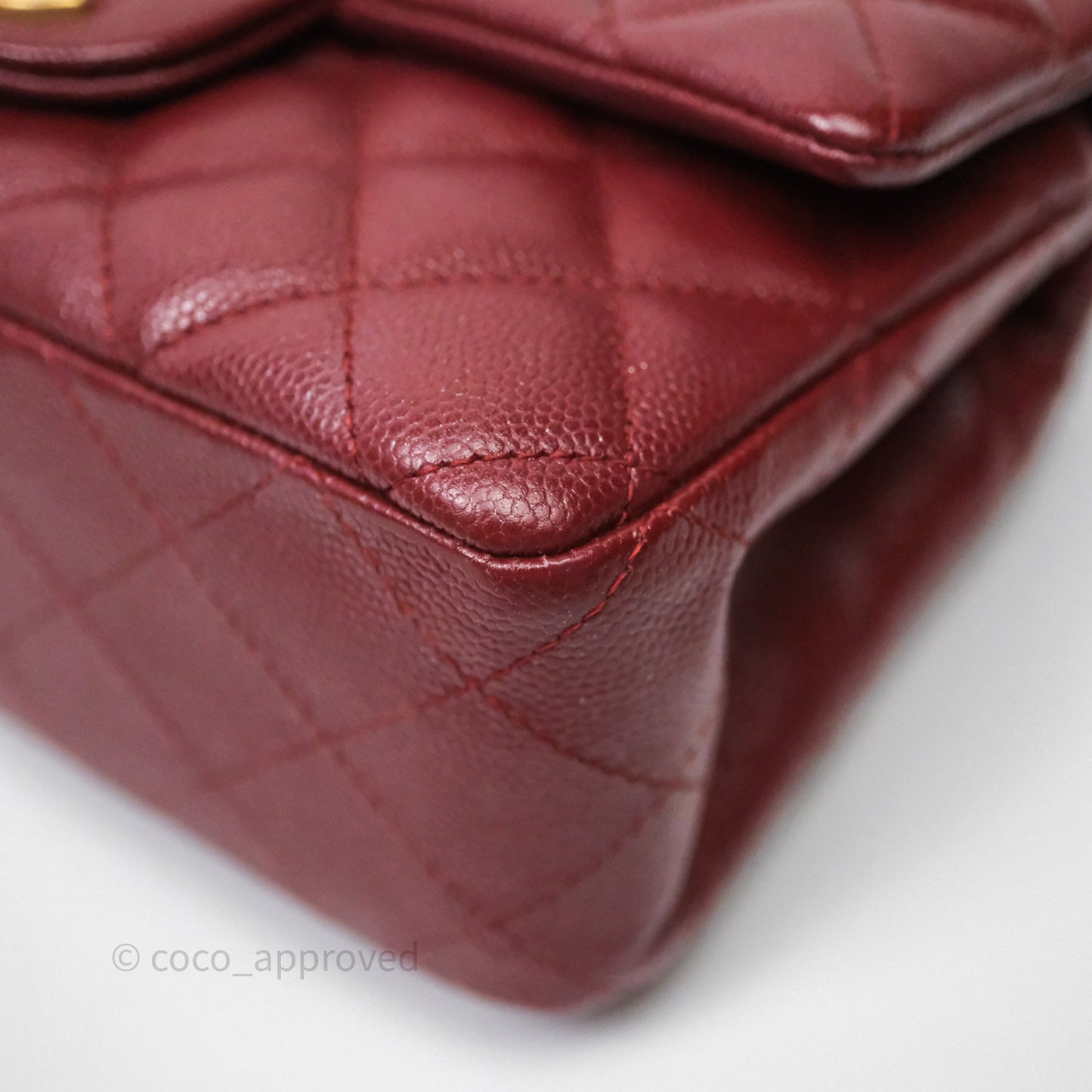 Chanel Classic Quilted Mini Rectangular Flap Burgundy Caviar Aged Gold Hardware