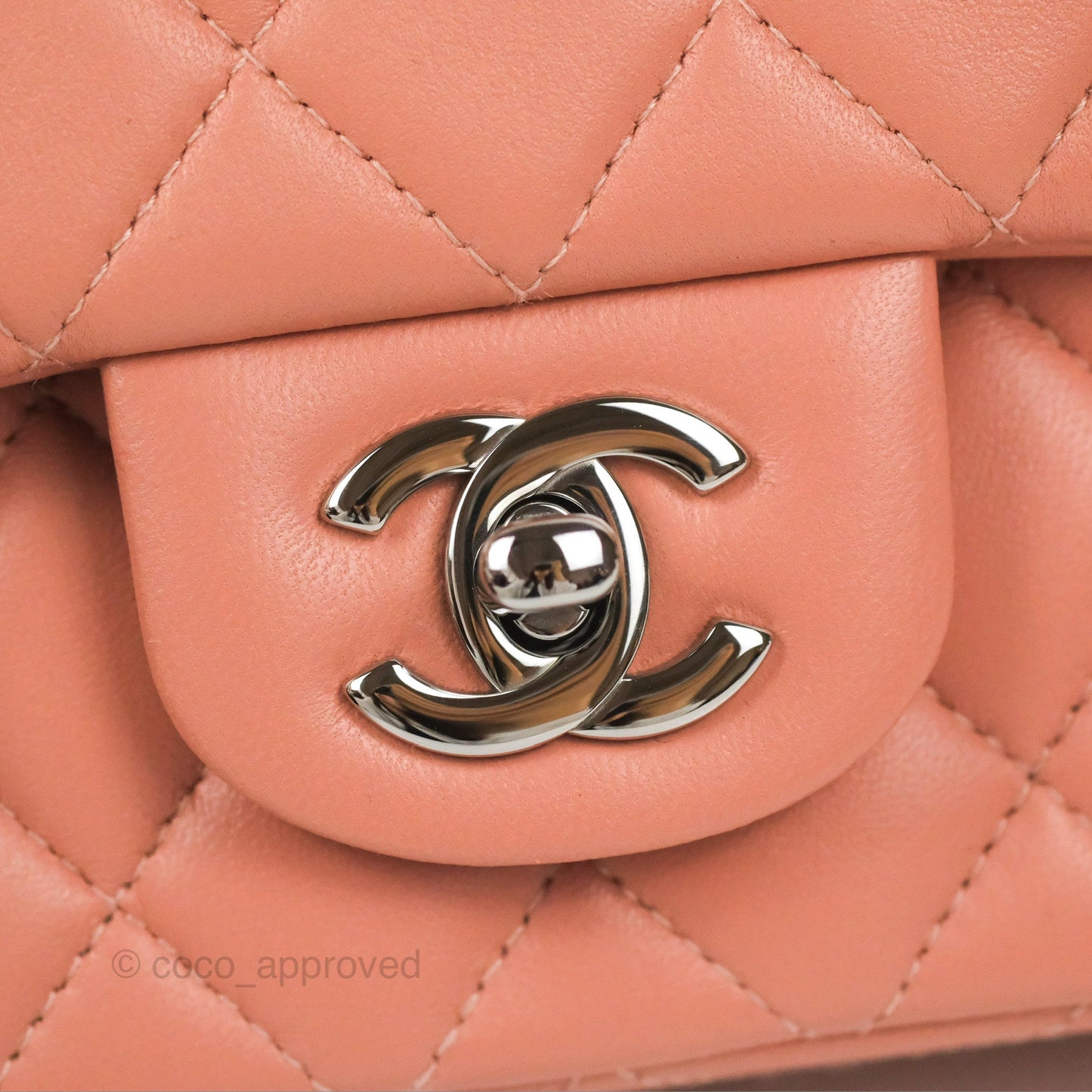Chanel Quilted Mini Rectangular Flap Salmon Pink Lambskin Silver Hardware 21B