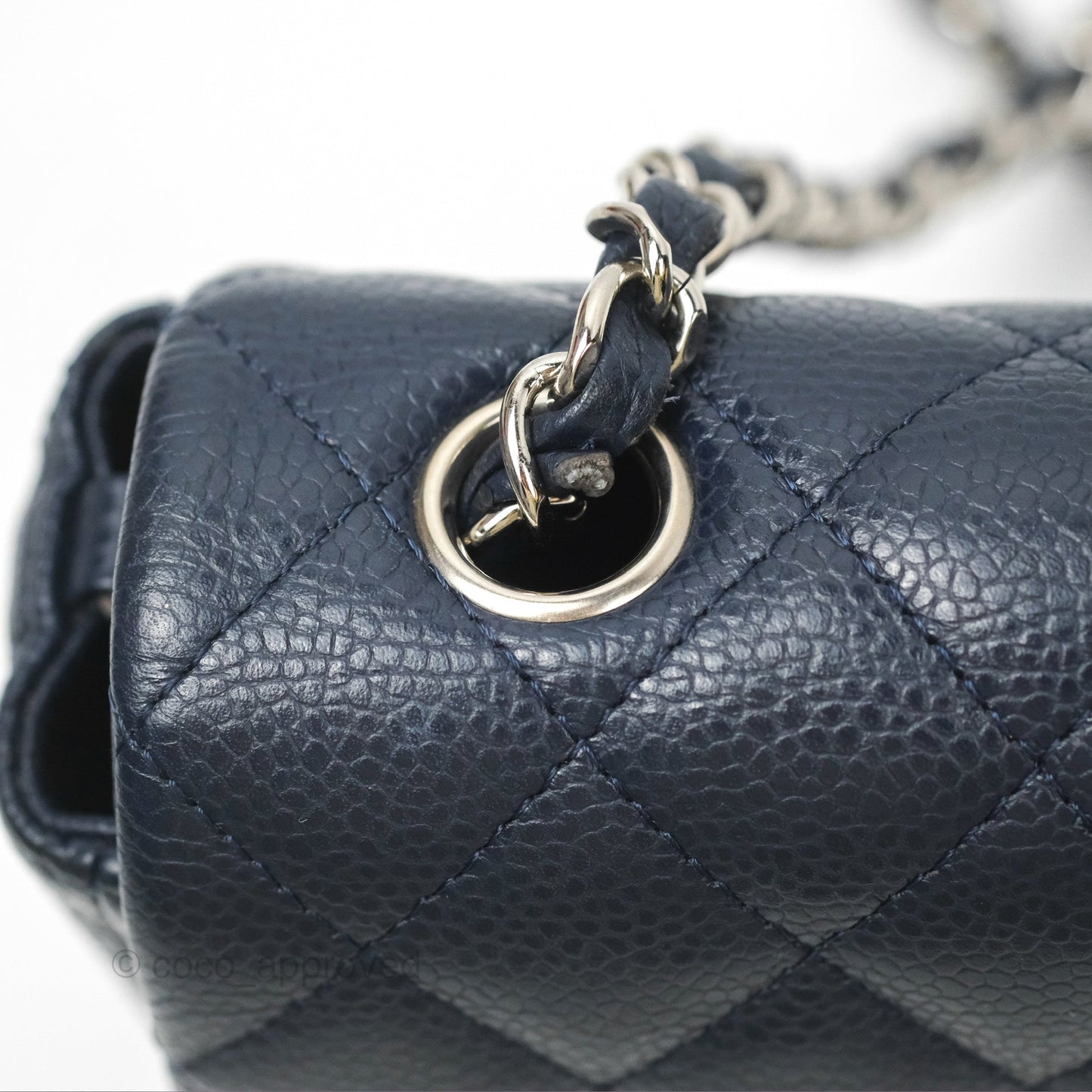 Chanel Quilted Mini Rectangular Flap Navy Caviar Silver Hardware