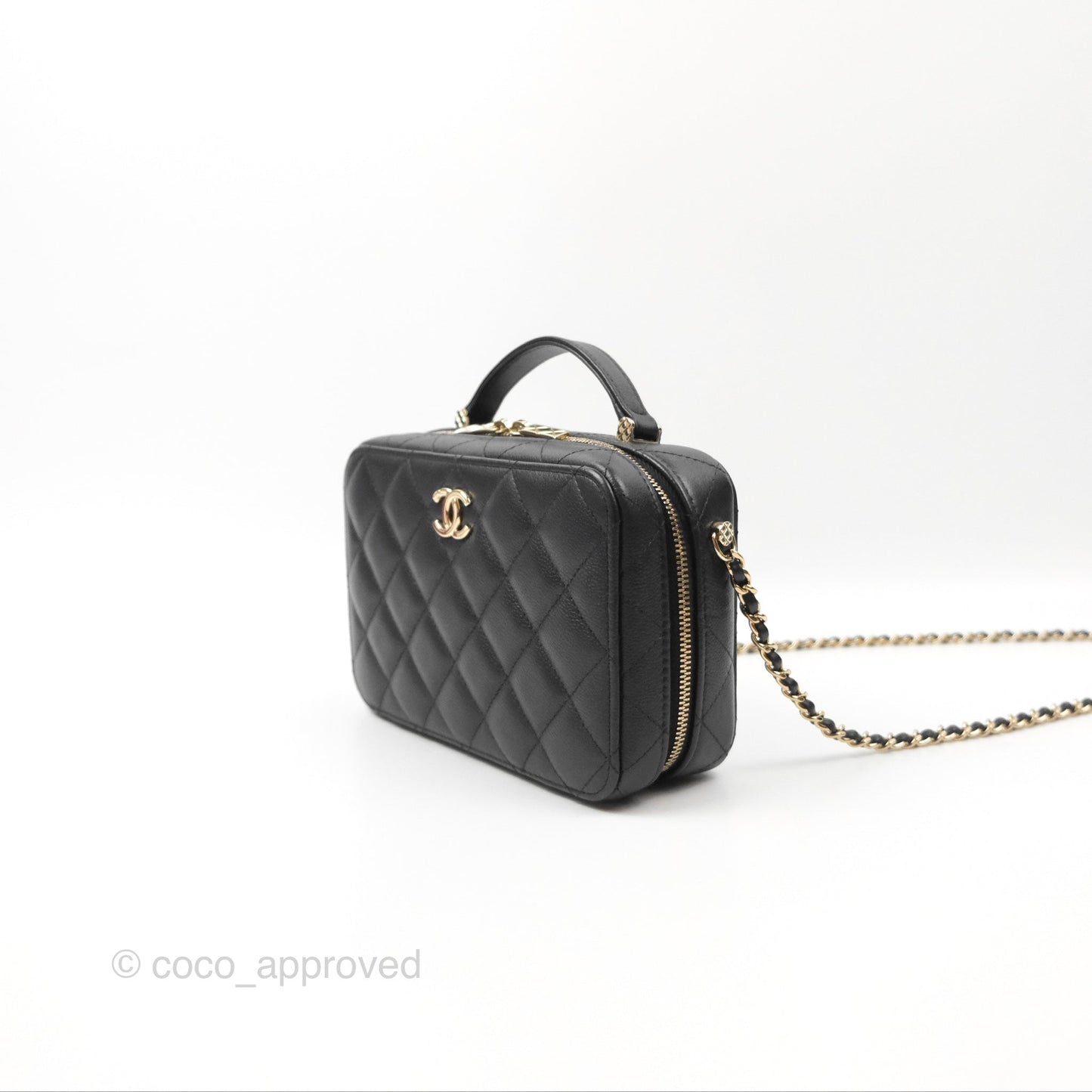 Chanel Quilted Top Handle Vanity Case Black Caviar Gold Hardware 22P