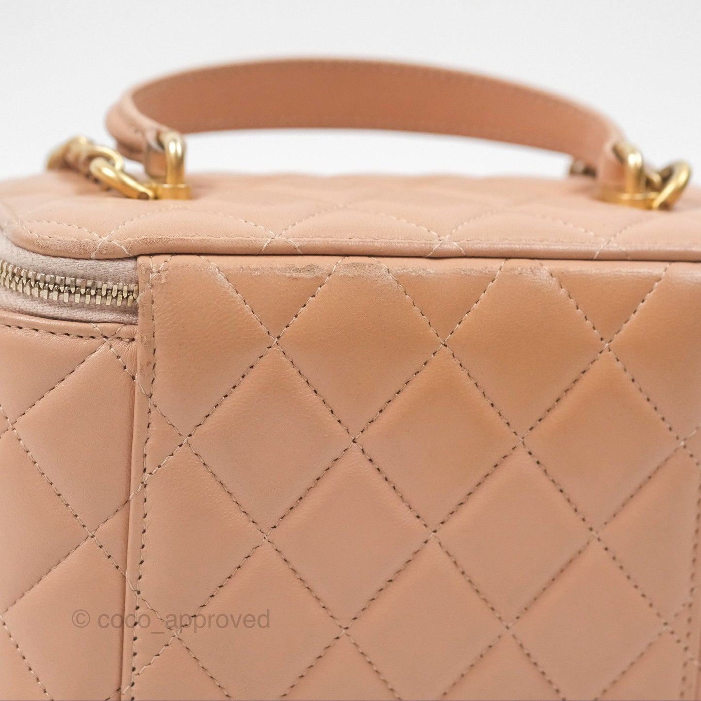 Chanel Vanity Rectangular Top Handle Beige Lambskin Aged Gold Hardware