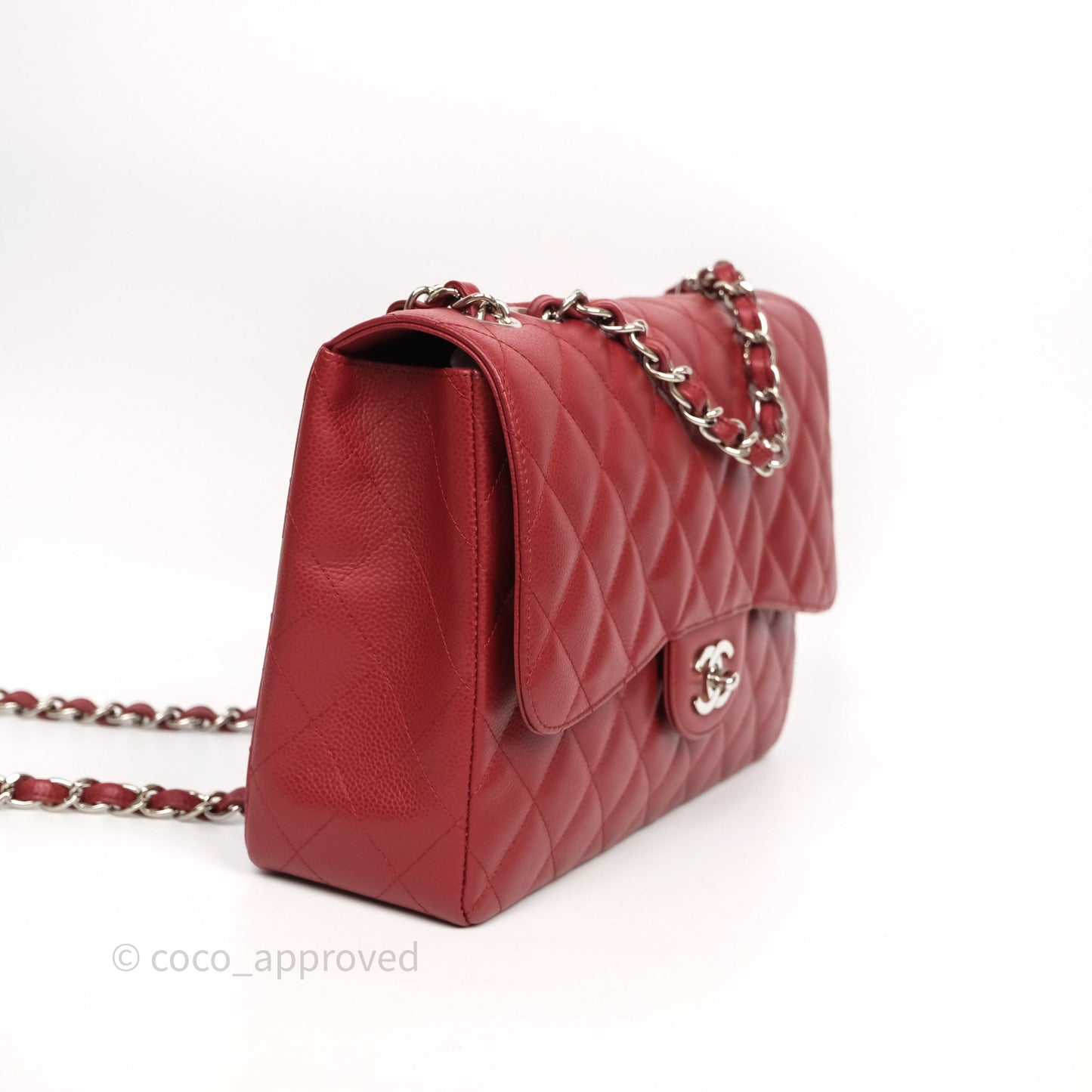 Chanel Jumbo Single Flap Dark Red Caviar Silver Hardware⁣⁣