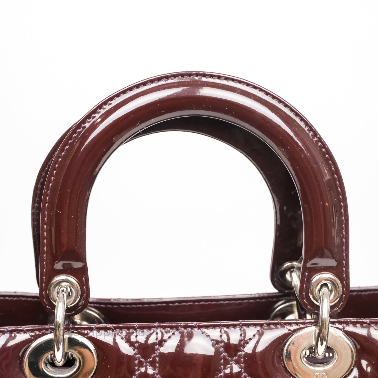 Christian Dior Medium Lady Dior Burgundy Patent Silver Hardware