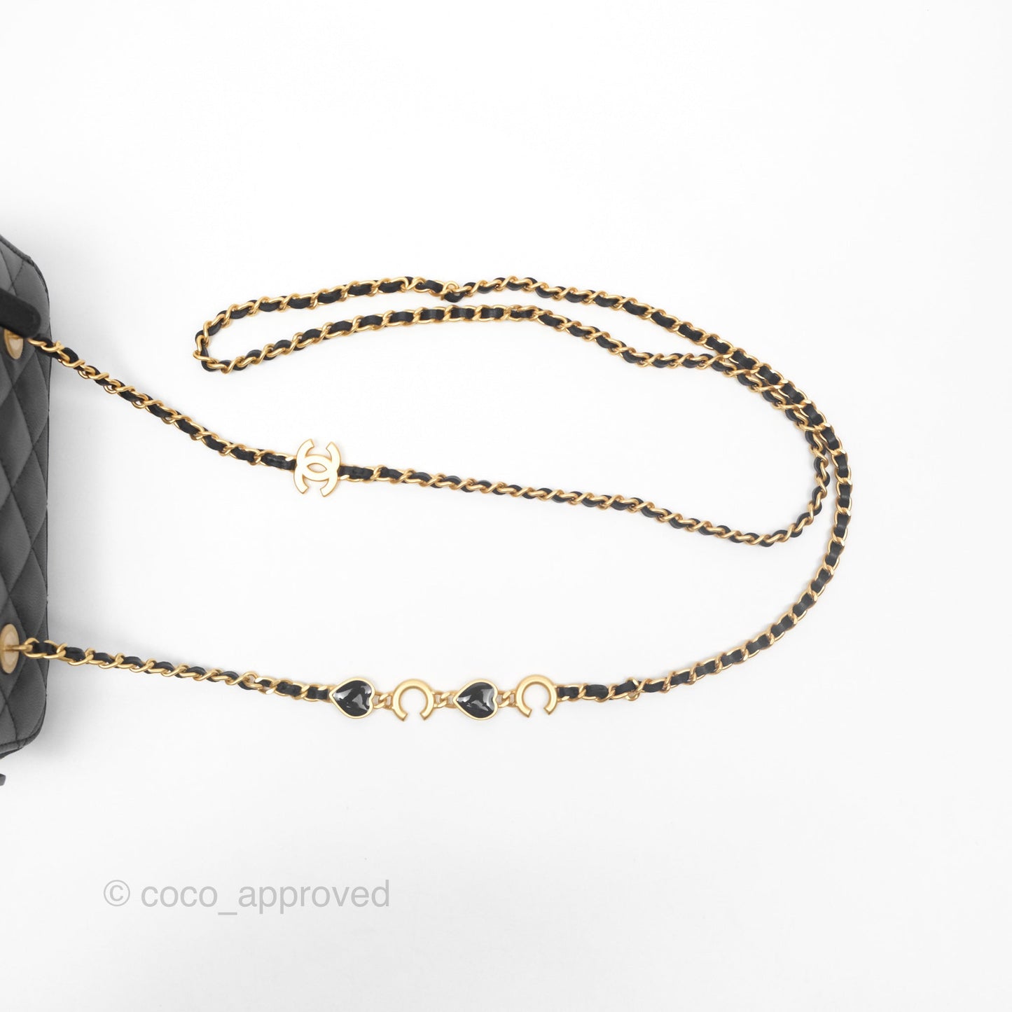 Chanel Vanity with COCO Heart Chain Black Lambskin Aged Gold Hardware