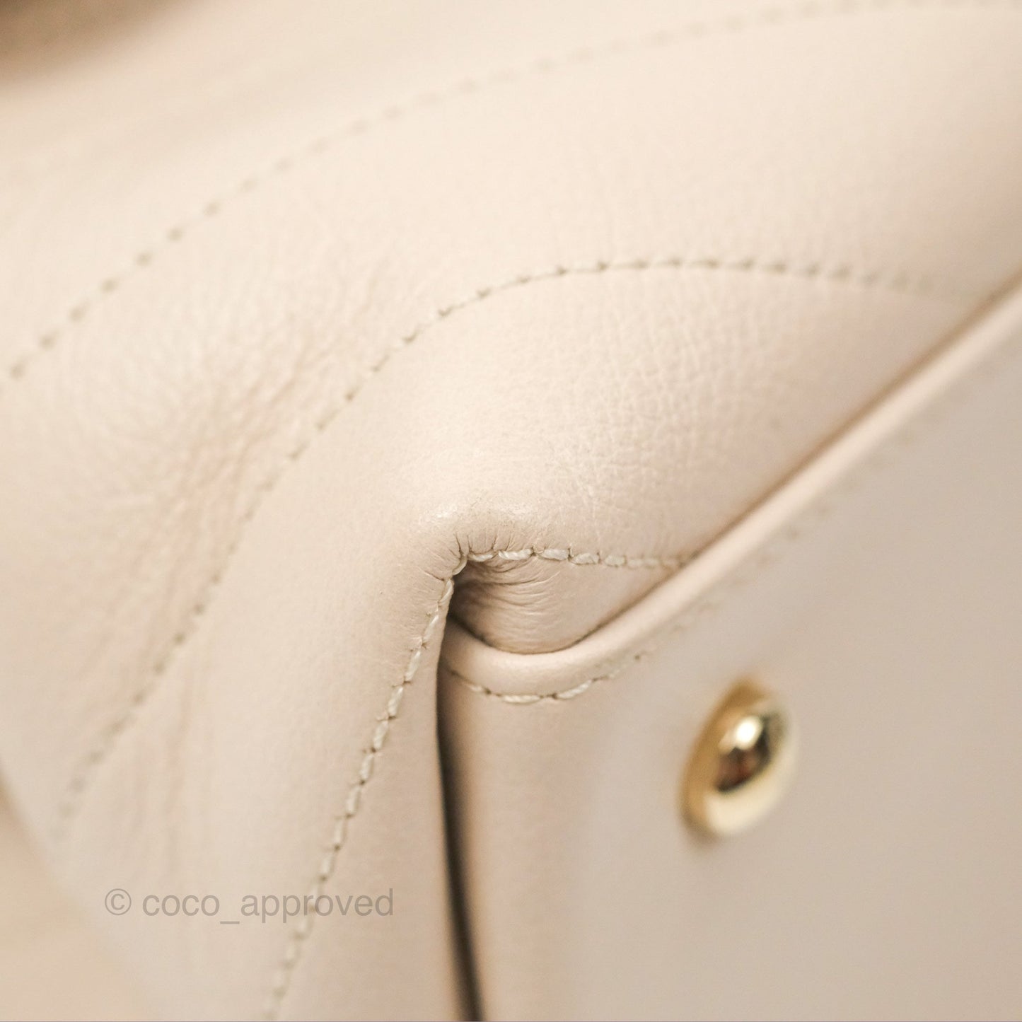 Chanel Large Chevron Chic Top Handle Bag Light Beige Grained Calfskin Gold Hardware