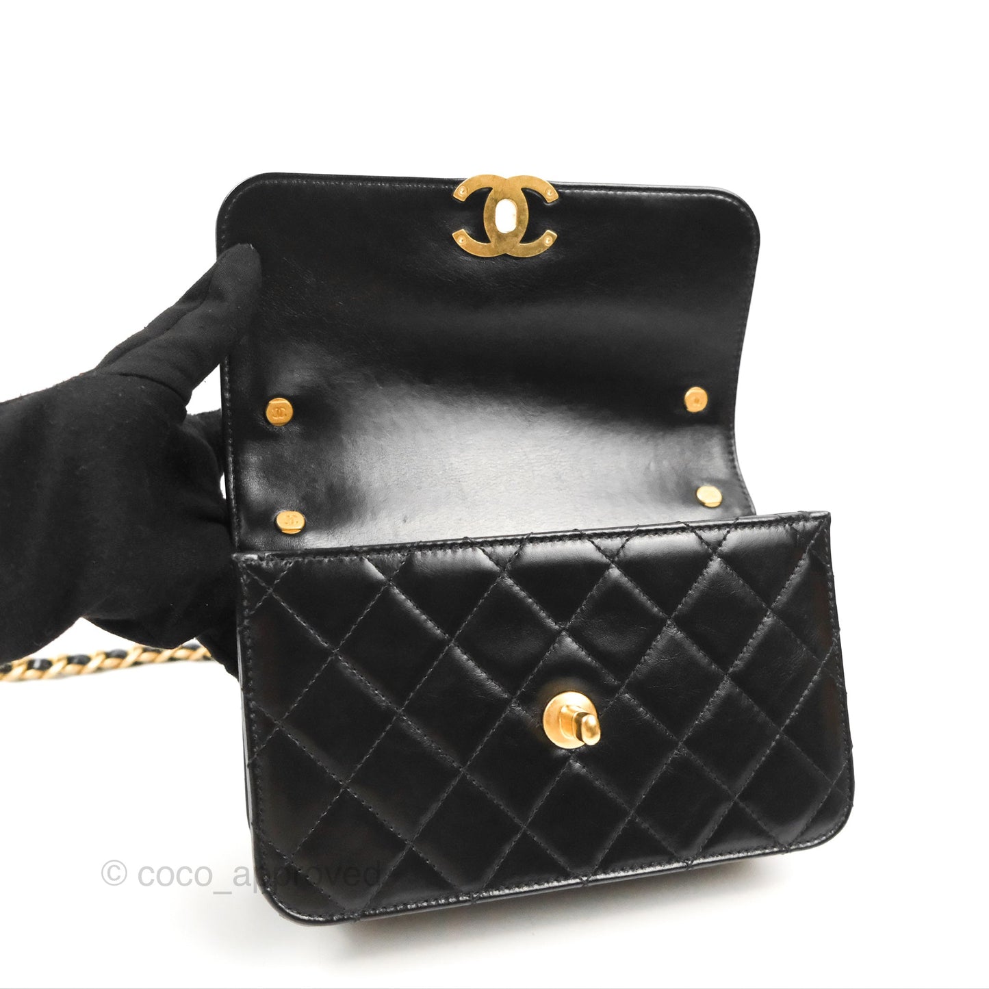 Chanel Mini Diana Flap Bag Black Calfskin Aged Gold Hardware 21B