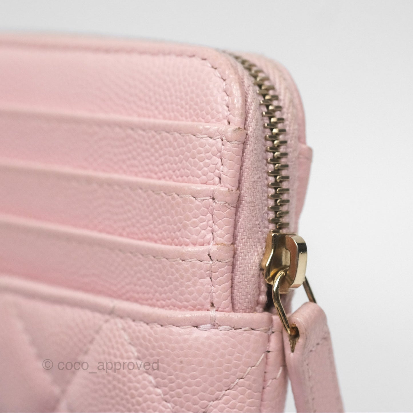 Chanel Quilted Classic Zip Card Holder Wallet Pink Caviar Gold Hardware